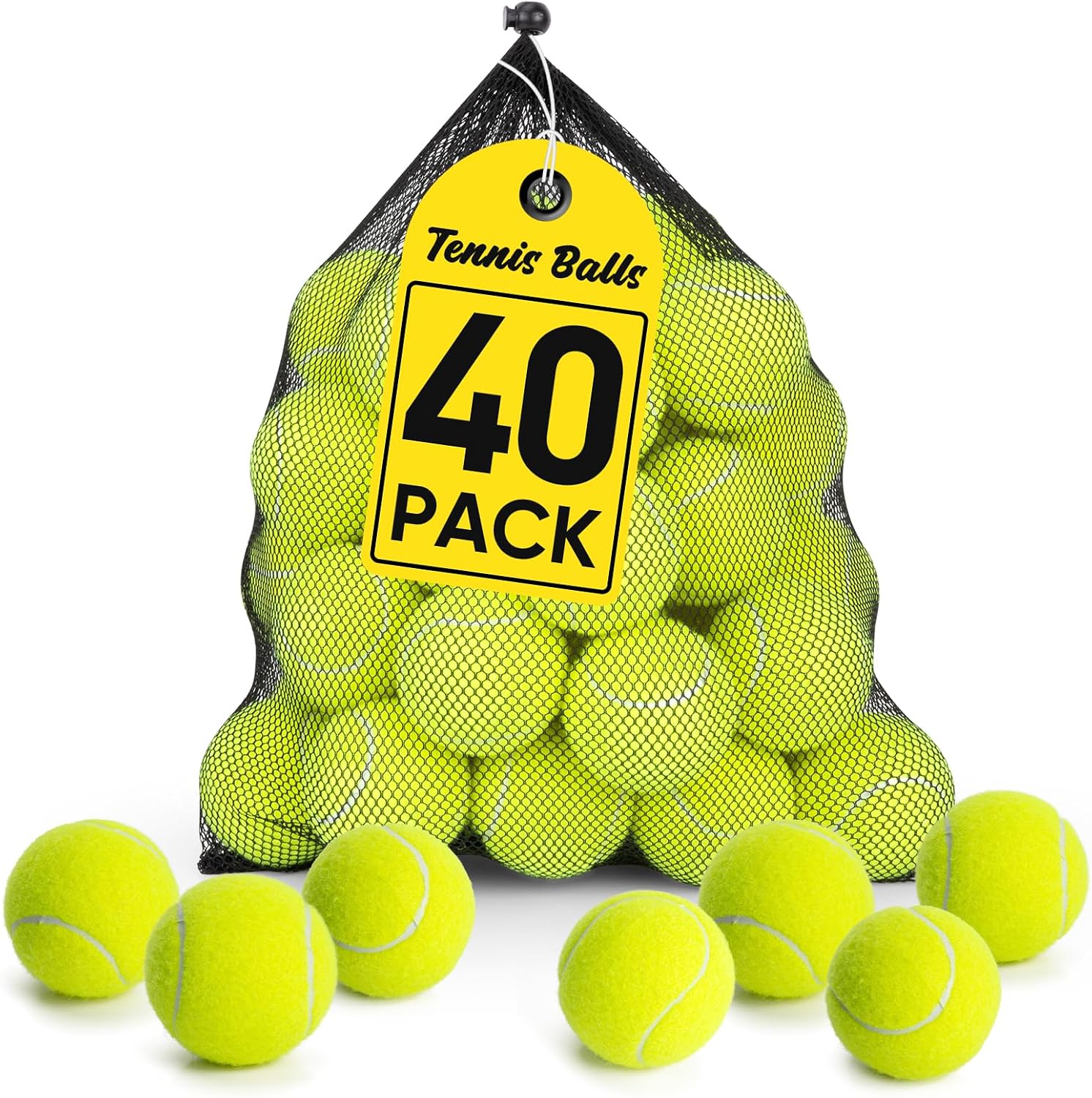 Detalle de Treeroot 40-Pack Tennis Balls with Mesh Bag, High-Visibility Yellow