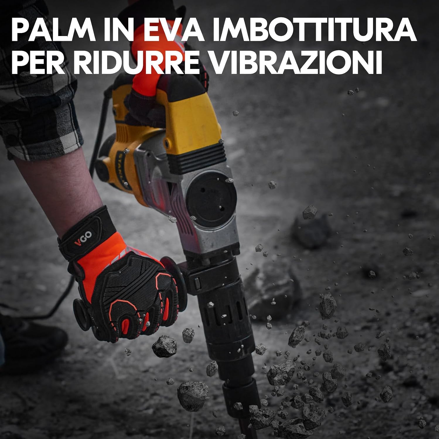 Detalle 2 de Vgo... Guanti da Lavoro Uomo Resistenti – Protezione antivibrazioni e antiurto per uso pesante