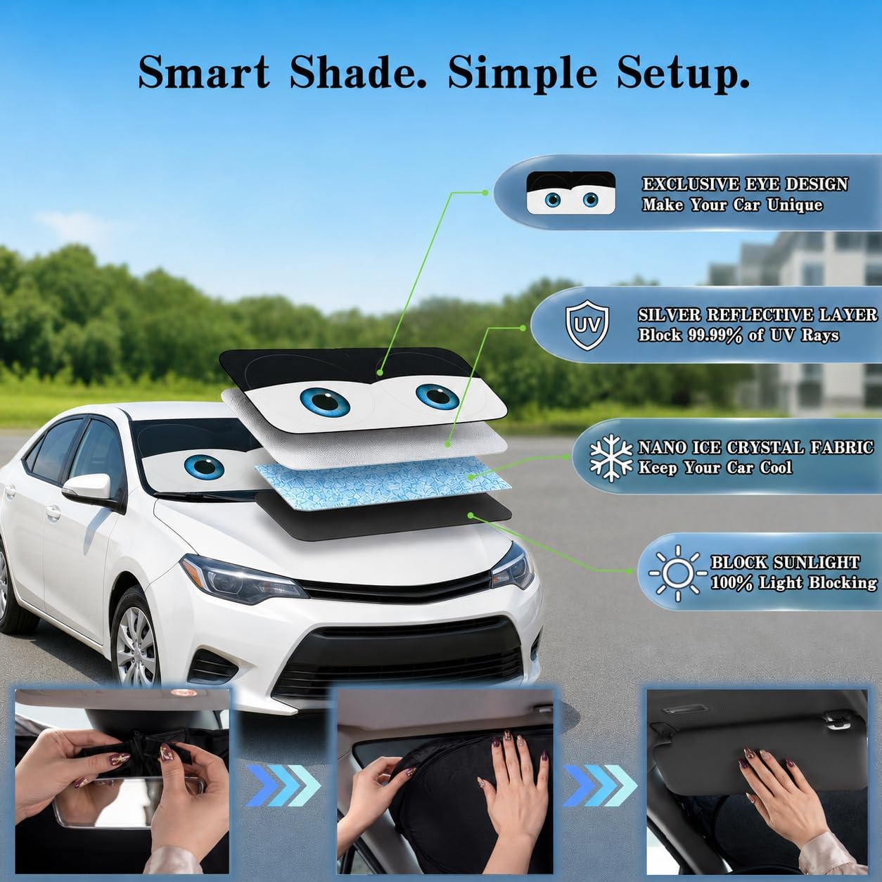 Thumbnail 3 de Car Windshield Sun Shade | Universal Fit, Classic Black Eyes - 59 x 27.5 inches