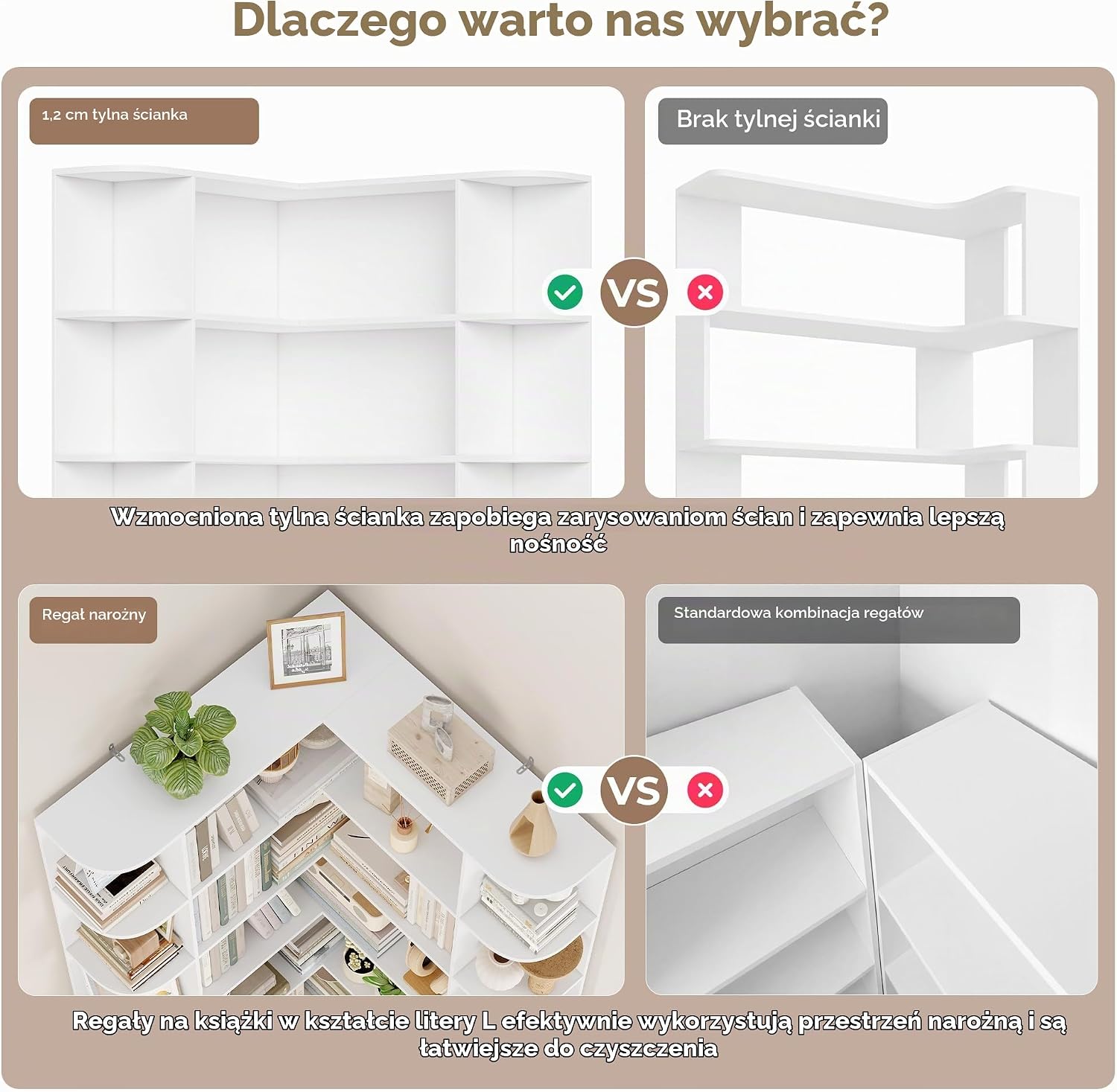 Detalle de FirFurd P378 – biały regał narożny 185 cm z 18 otwartymi półkami