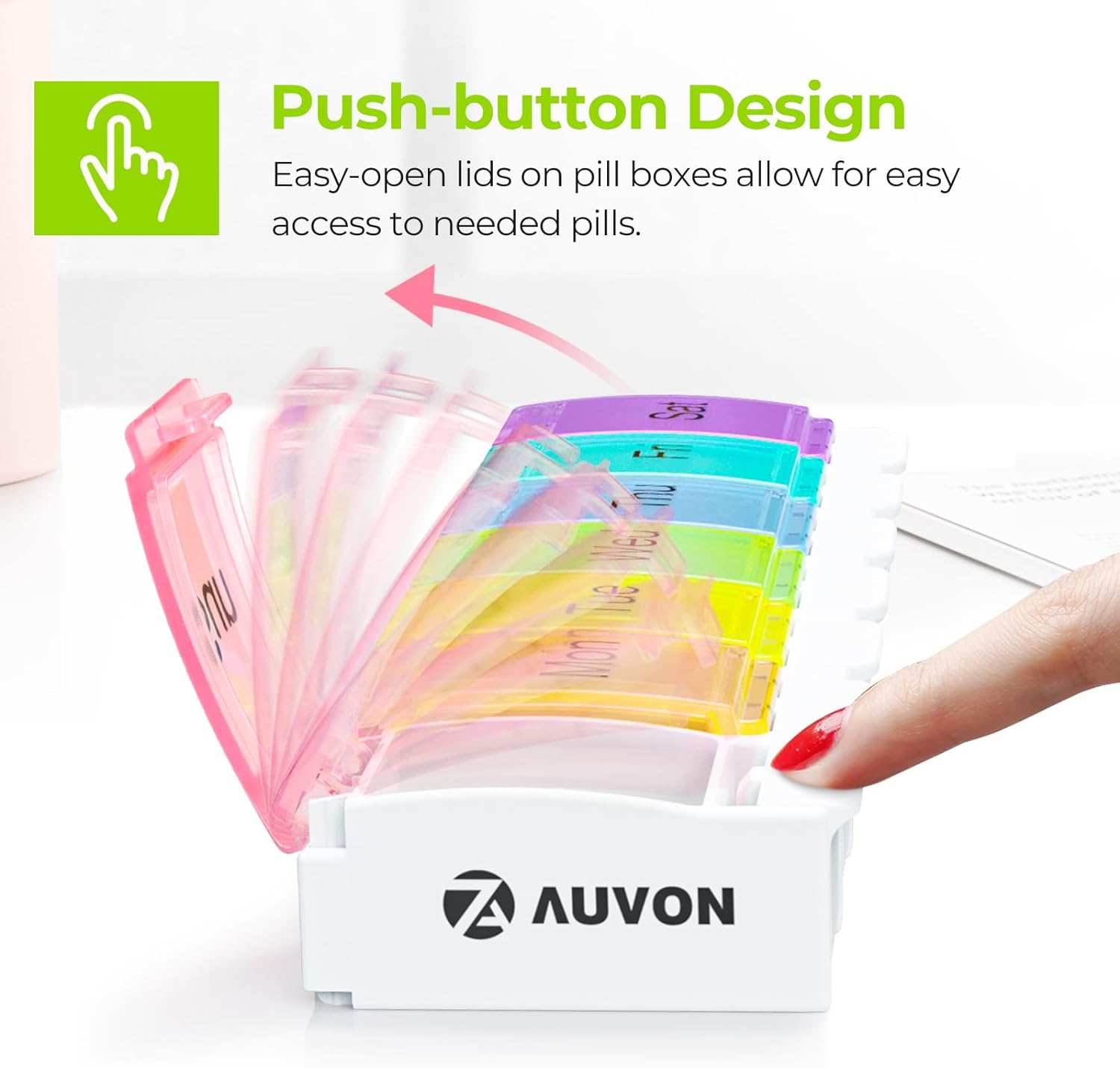 Thumbnail 1 de AUVON PO1107 Weekly Pill Organizer with Spring-Open Lids, BPA-Free Design