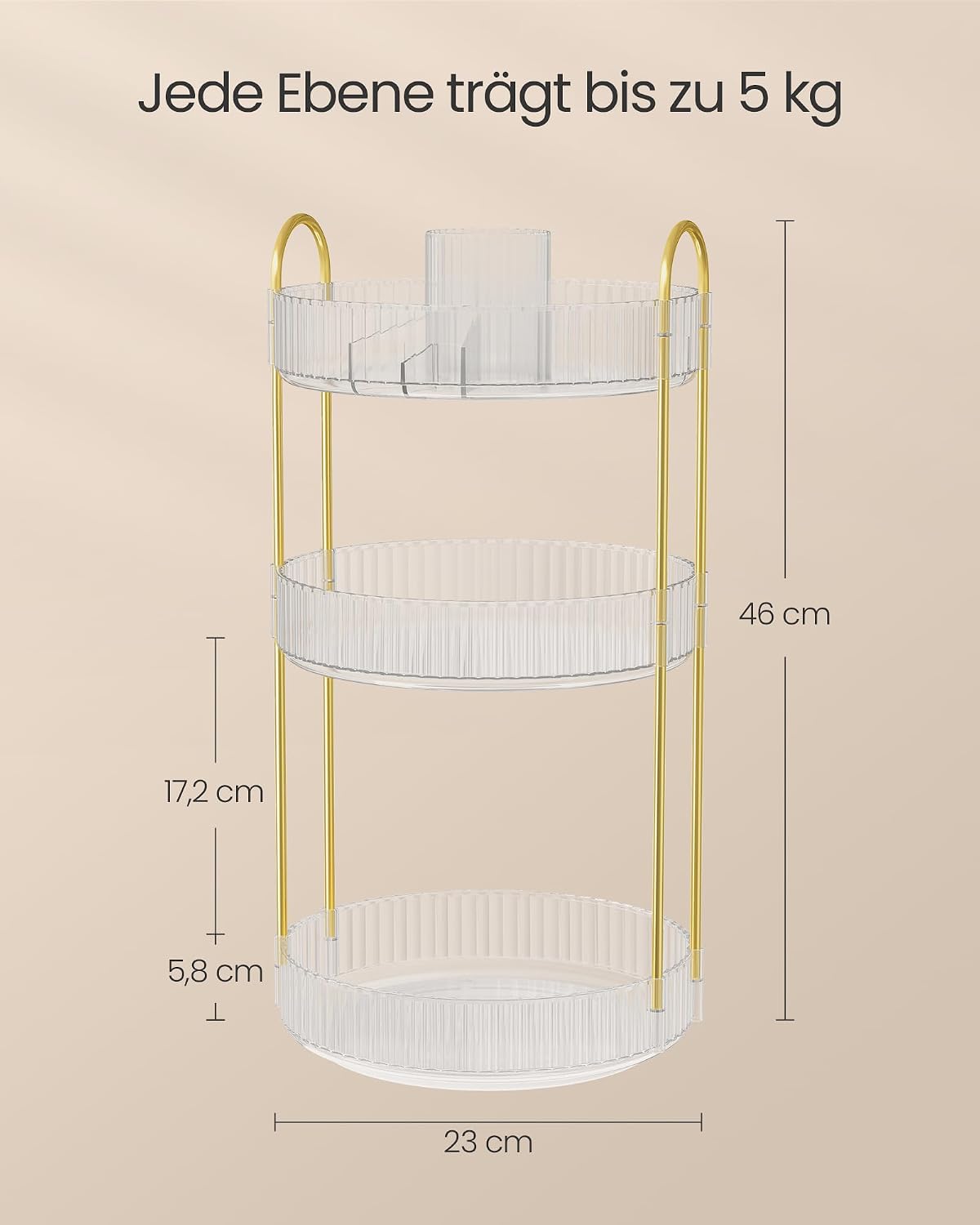 Detalle de SONGMICS Make-up Organizer drehbar, rund, 3 Ebenen – Kosmetik-Aufbewahrung JKA011W02