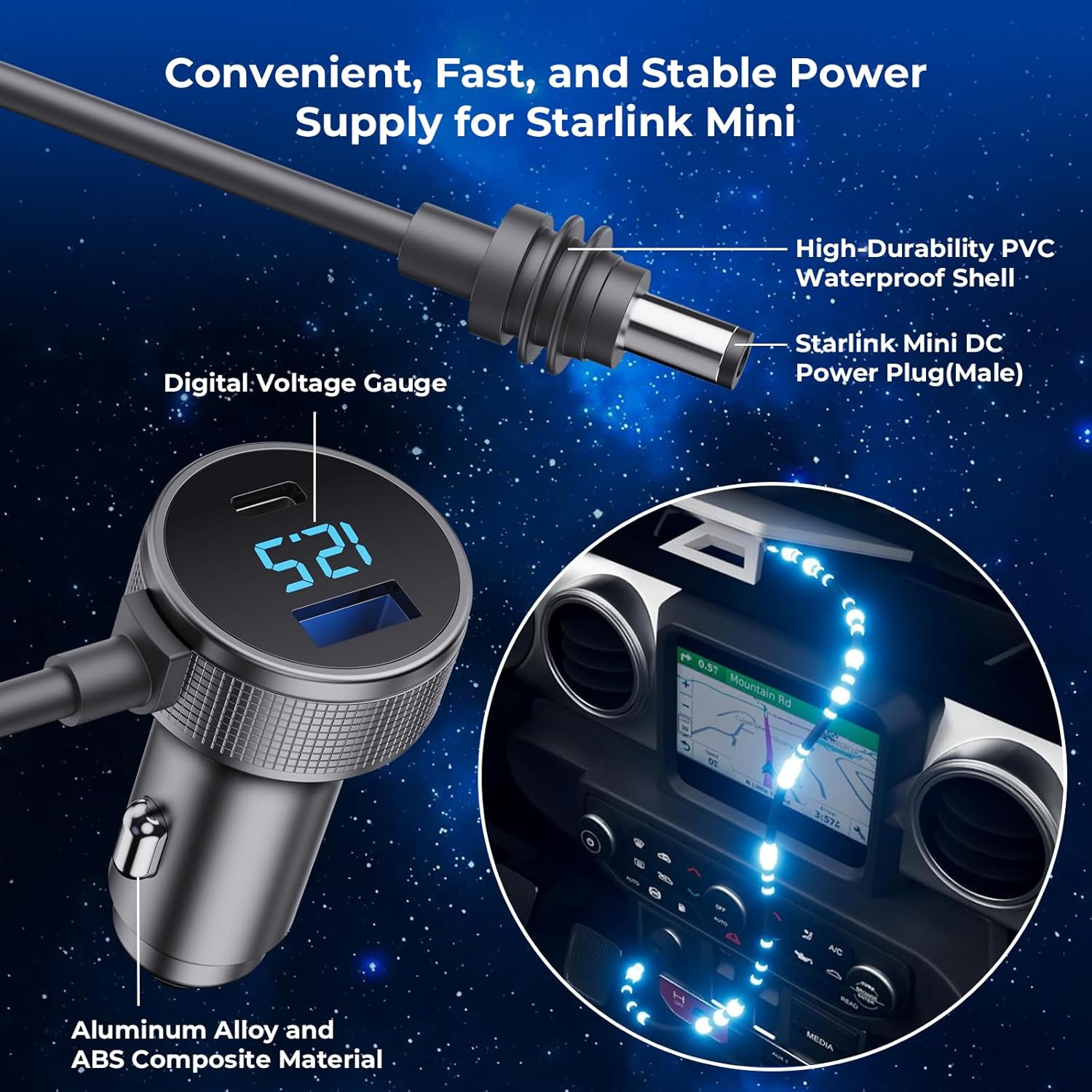 Detalle 2 de Starlink Mini Cable 16.4FT Car Charger with PD 40W