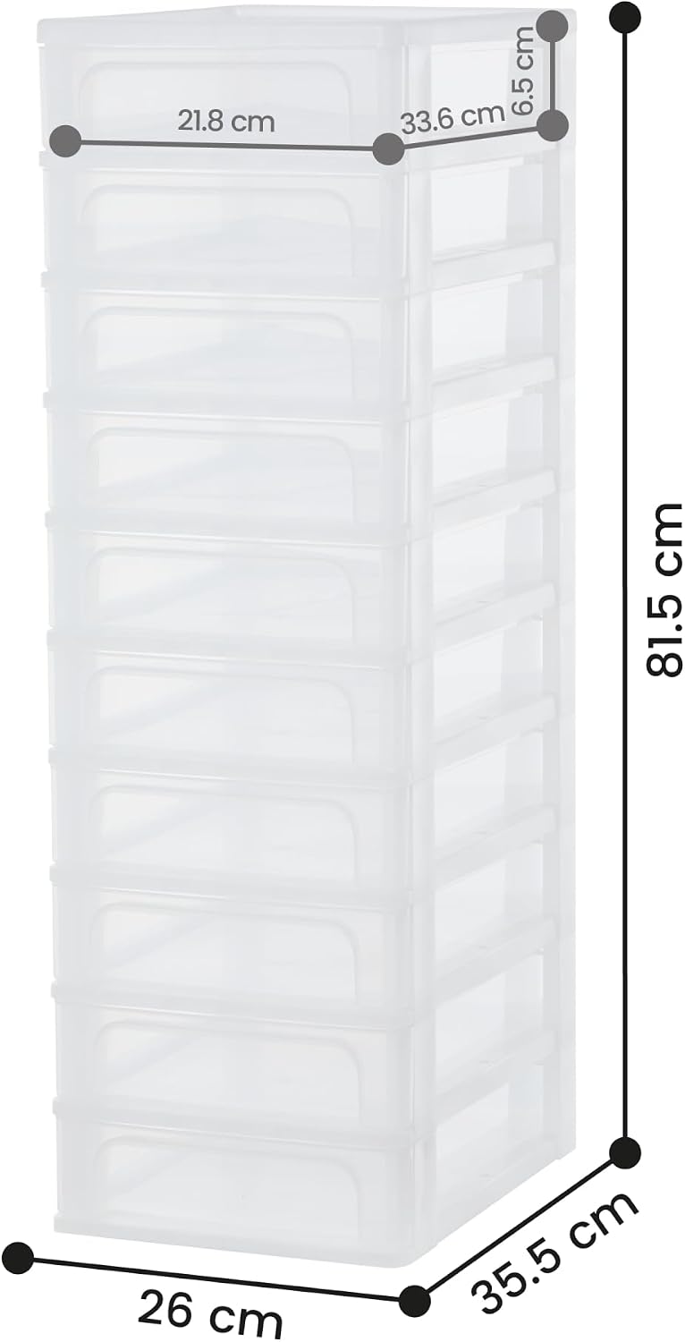 Detalle de Iris Ohyama OCH-2100 cassettiera in plastica con 10 cassetti medi, portaoggetti bianco (formato A4/A5/A6)