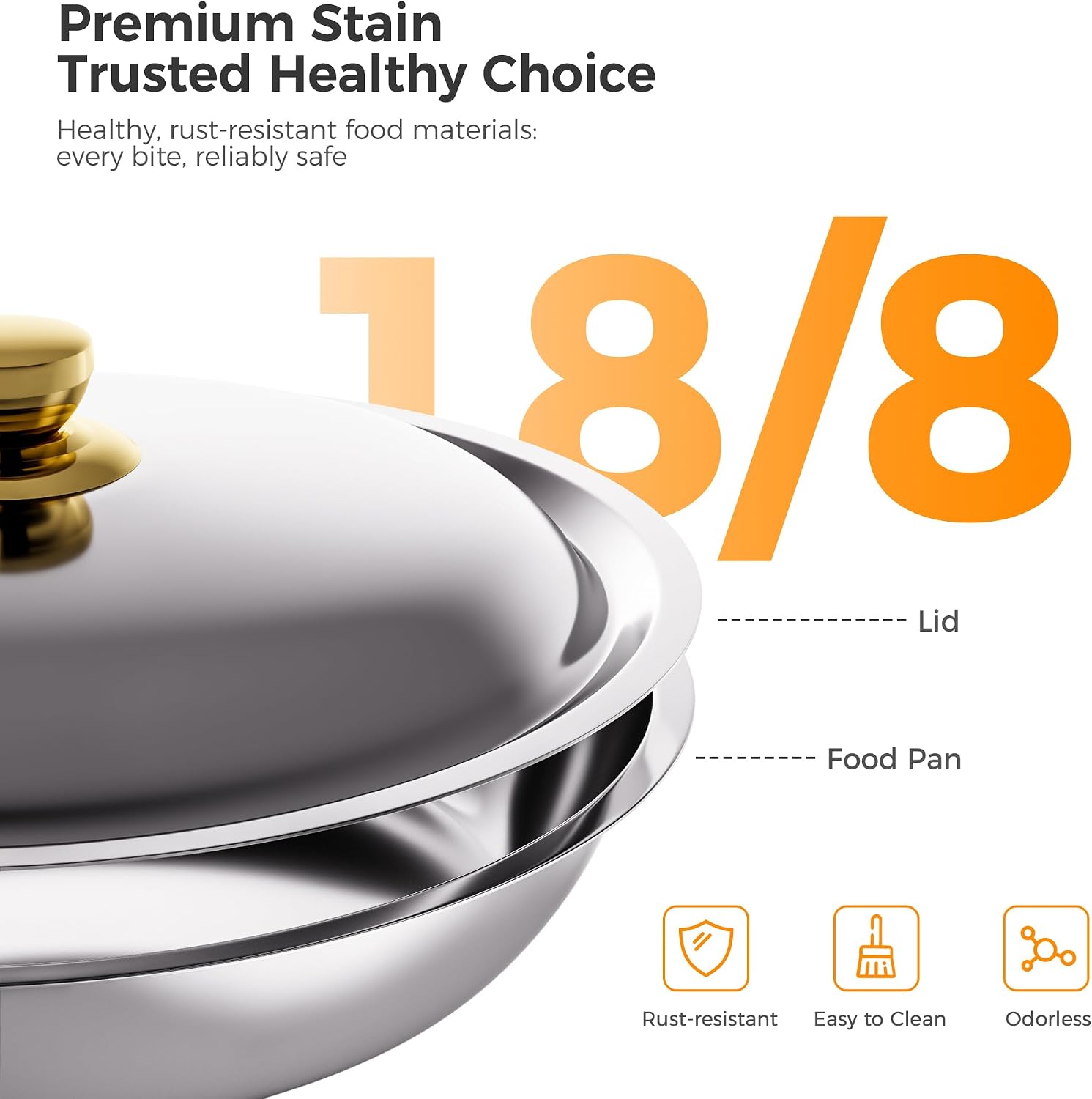 Detalle de CAMMOO 4 Pack Round Chafing Dishes for Buffet, 6 QT Gold Stainless Steel