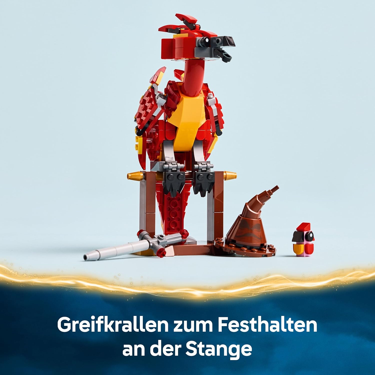 Detalle de LEGO Harry Potter 76448: Dumbledores Phönix Fawkes (Sprechender Hut, Gryffindor-Schwert & Baby Fawkes)
