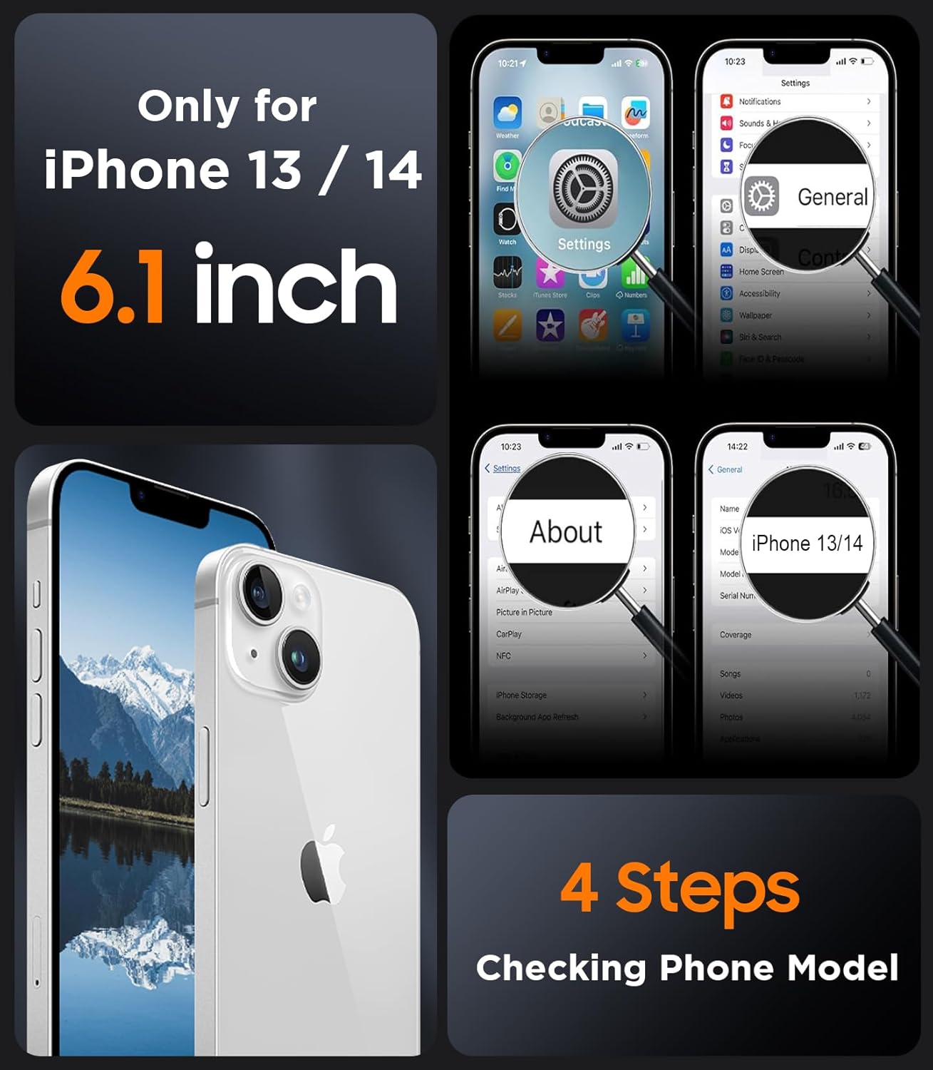 Thumbnail 1 de SPIDERCASE Magnetic Translucent Matte Case with Tempered Glass for iPhone 13/14 (6.1\") — Black