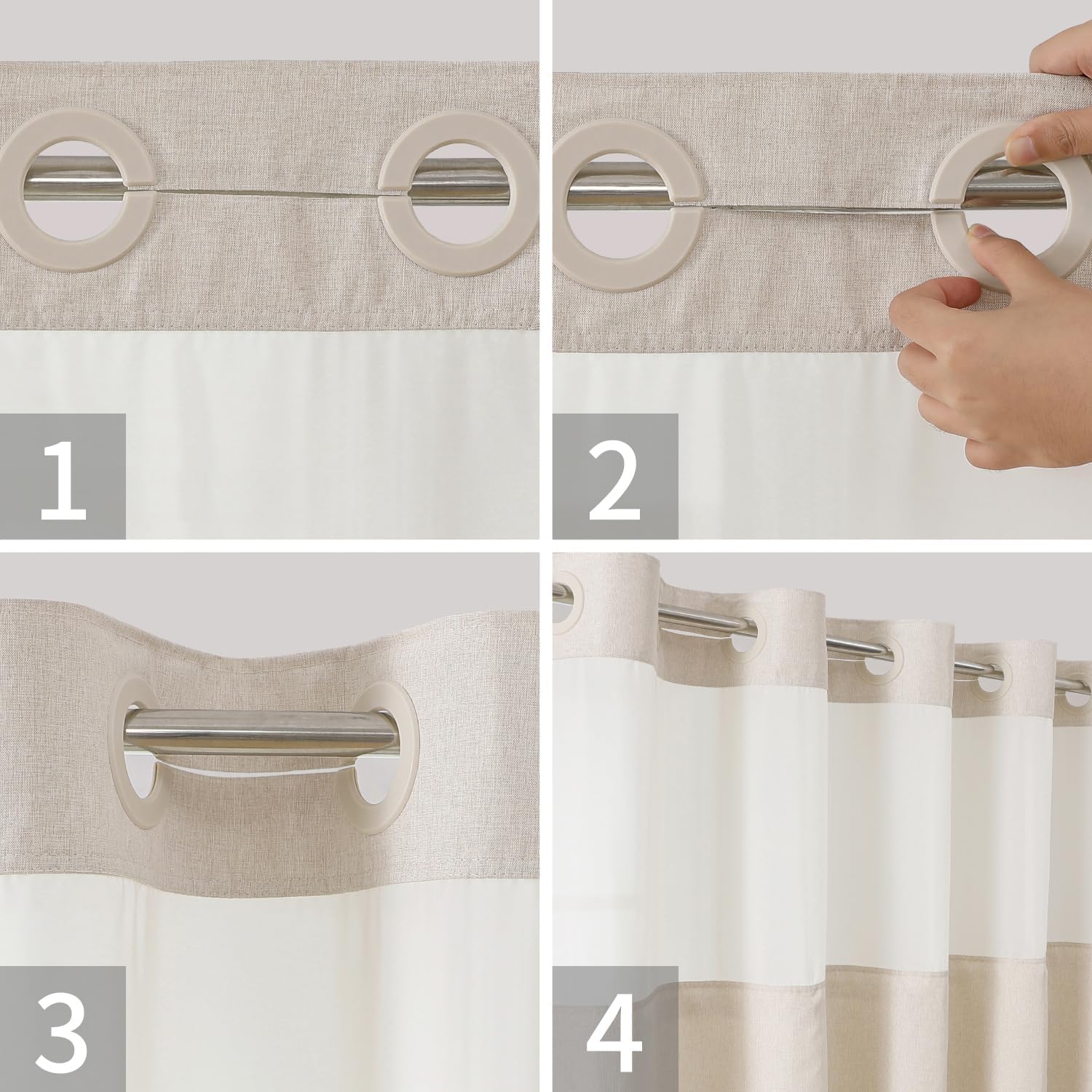 Thumbnail 3 de Eachope No Hooks Shower Curtain 71x74