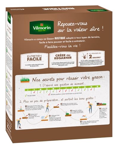 Detalle de Vilmorin Gazon Rustique, 3 kg — gazon Tous Terrains pour un espace vert dense