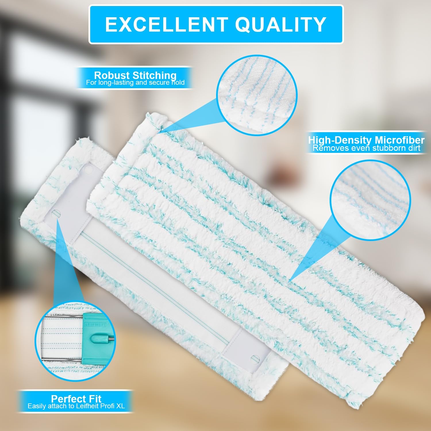 Detalle de ACOMTUO lot de 3 serpillières microfibres pour balai à franges Leifheit Profi XL