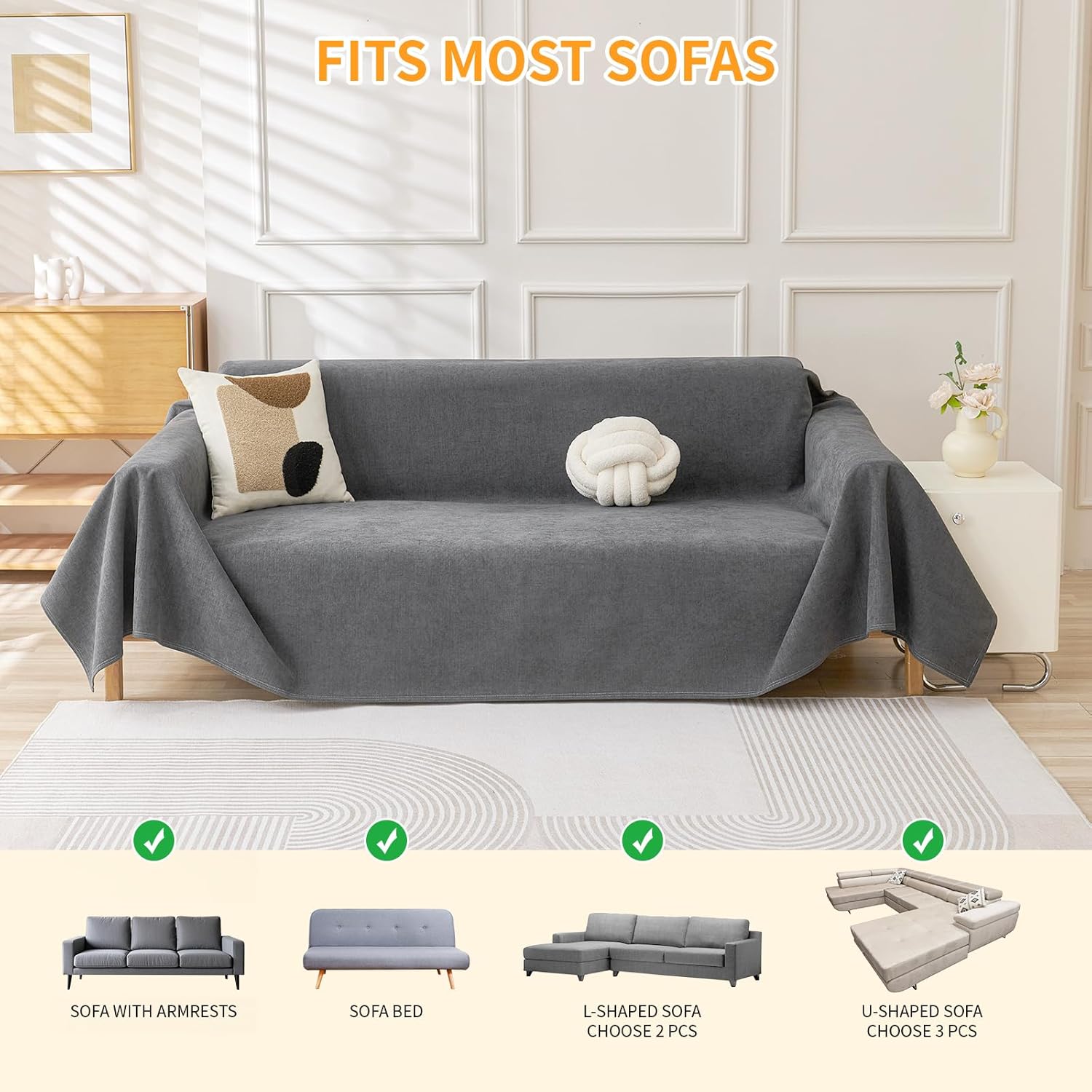 Detalle 2 de Deep Dream Cat-Scratch Resistant Couch Cover (Waterproof, Anti-Slip) – Dark Grey, 71" x 118