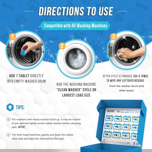 Detalle de ACTIVE Pet Owner Enzymatic Washing Machine Cleaner (24 Tablets) — 5-in-1 Deep Clean for Cat & Dog Hair, Odor, and Residue