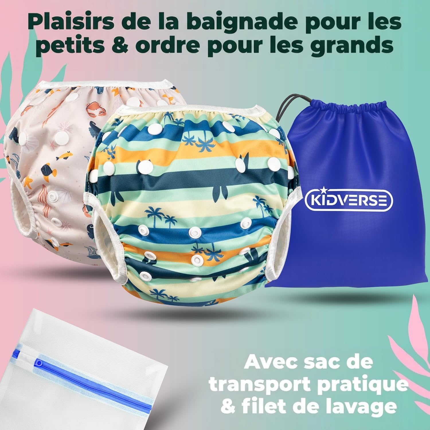 Thumbnail 2 de KIDVERSE 2er-Set Schwimmwindel Baby (0–3 Jahre) – wiederverwendbare Badehose mit Größenverstellung, Tragetasche & Wäschenetz