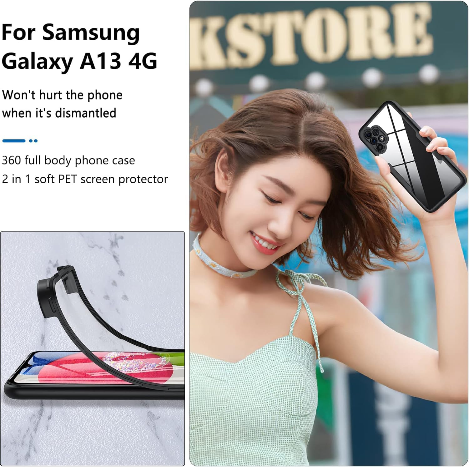 Thumbnail 3 de Hensinple Hülle für Samsung Galaxy A13 4G – 360° Rundumschutz mit integriertem Displayschutz