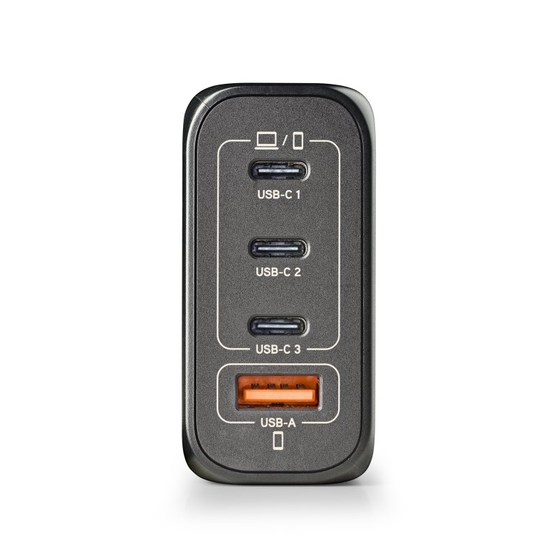 Detalle de NGS BUD140W cargador GaN de 140 W con 3 USB-C y 1 USB-A