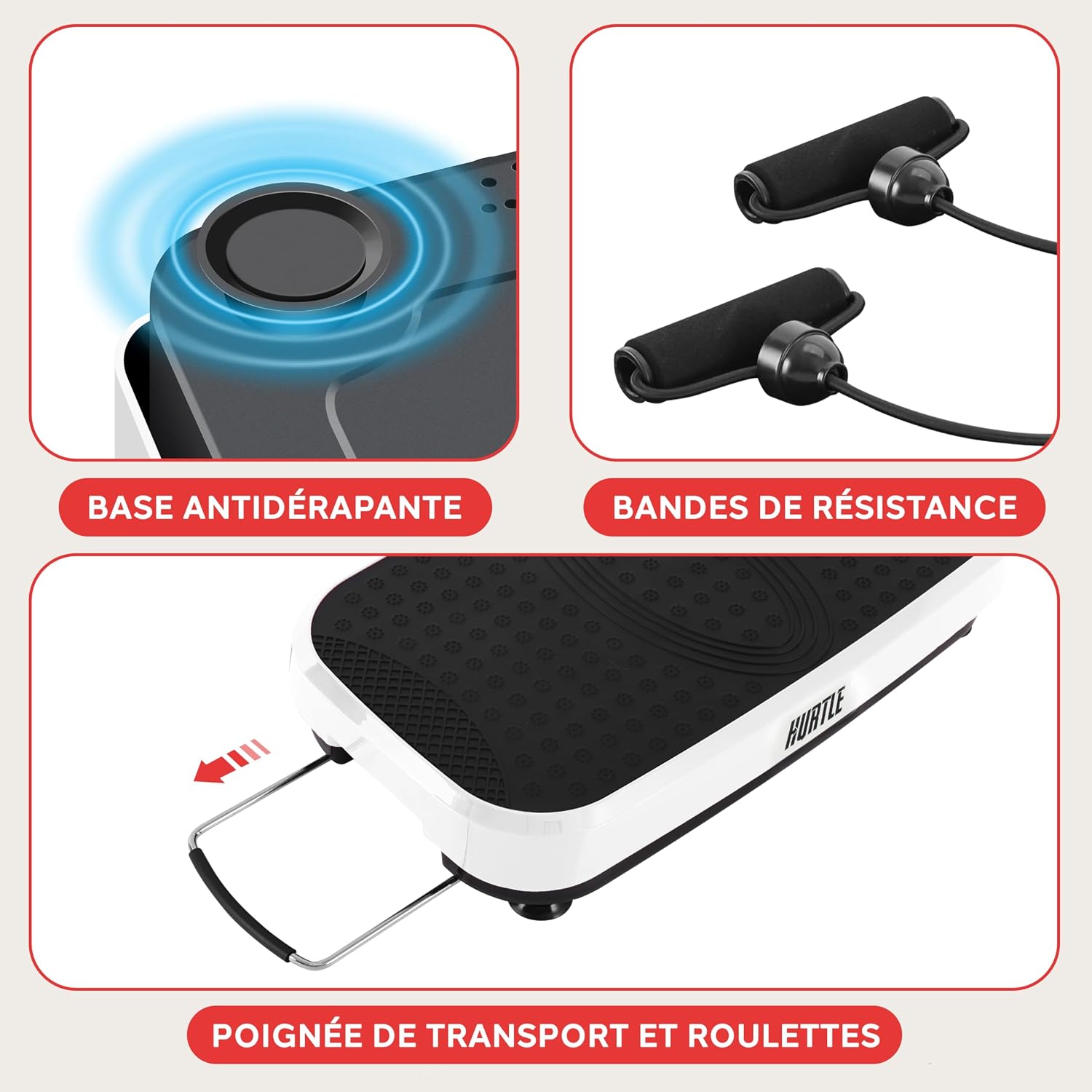 Thumbnail 6 de Hurtle Plateforme Vibrante pour entraînement complet du corps – Plaque vibrante avec bandes et télécommande
