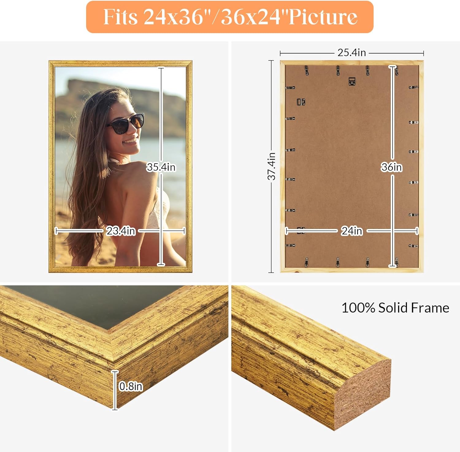 Thumbnail 4 de MOUDAMION Wood 24x36 Poster Frame Gold (Ornate Natural) with HD Plexiglass