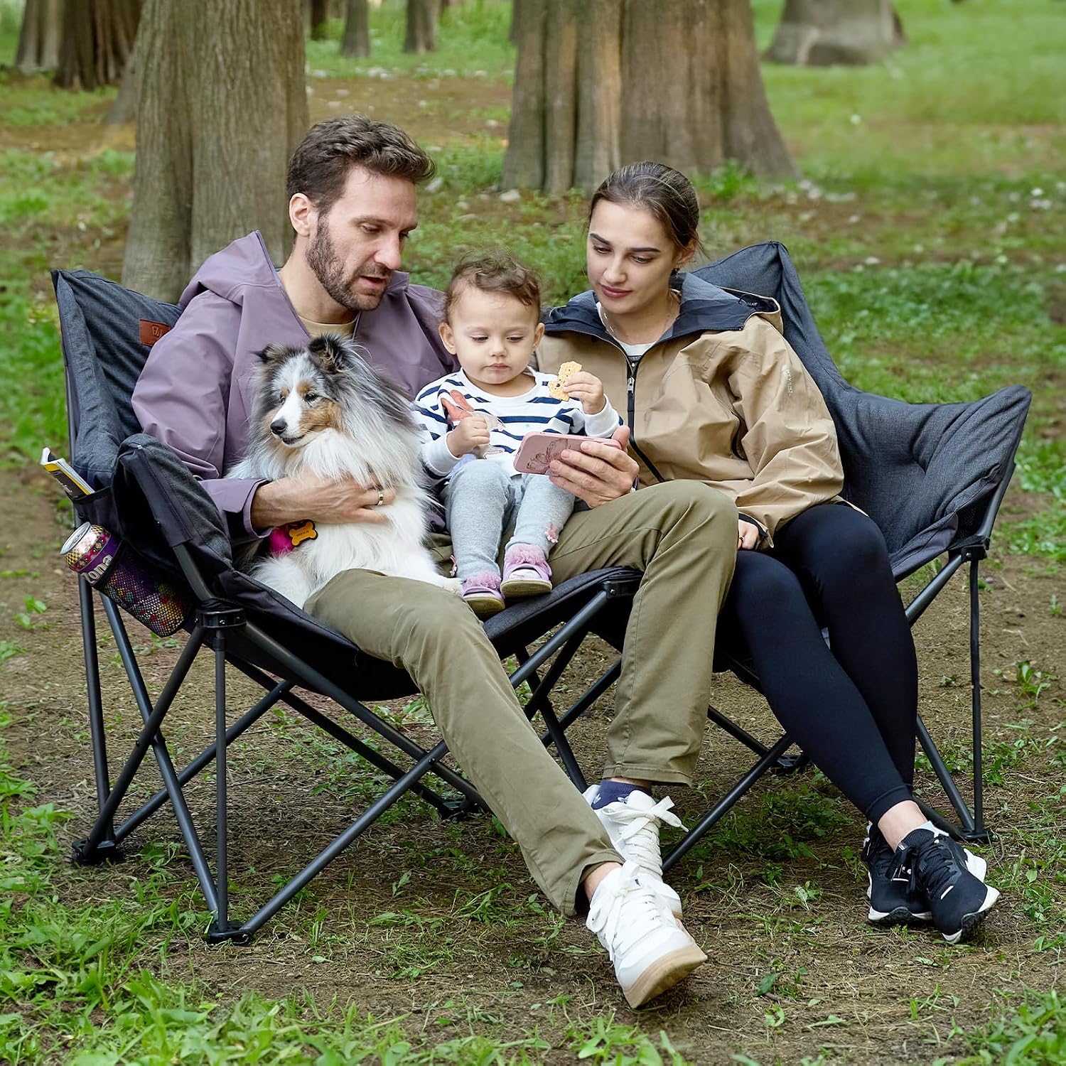 Detalle 2 de EVER ADVANCED faltbarer Campingstuhl 145 cm breit für 2 Personen (Faltsofa mit hoher Rückenlehne)
