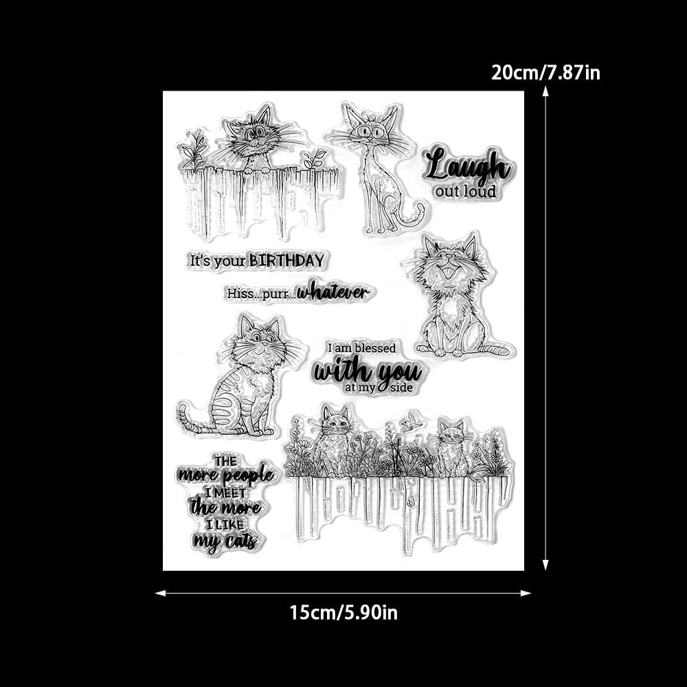 Detalle 2 de LZBRDY Cute Whimsical Cats, Mice & Flowers Cutting Dies with Silicone Stamp