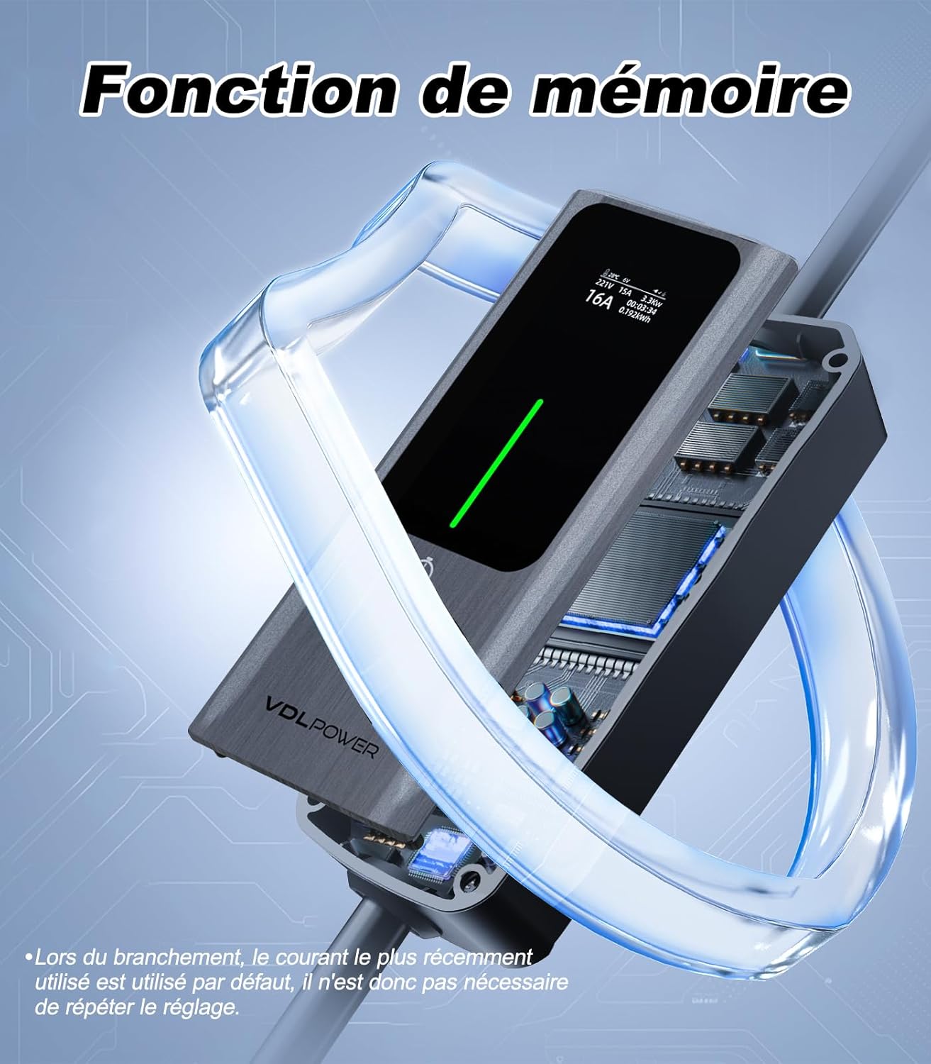 Detalle 2 de VDLPOWERVP Chargeur Voiture Électrique 3,6 kW – Type 2, câble 15 m, IP65, courant 6–16 A