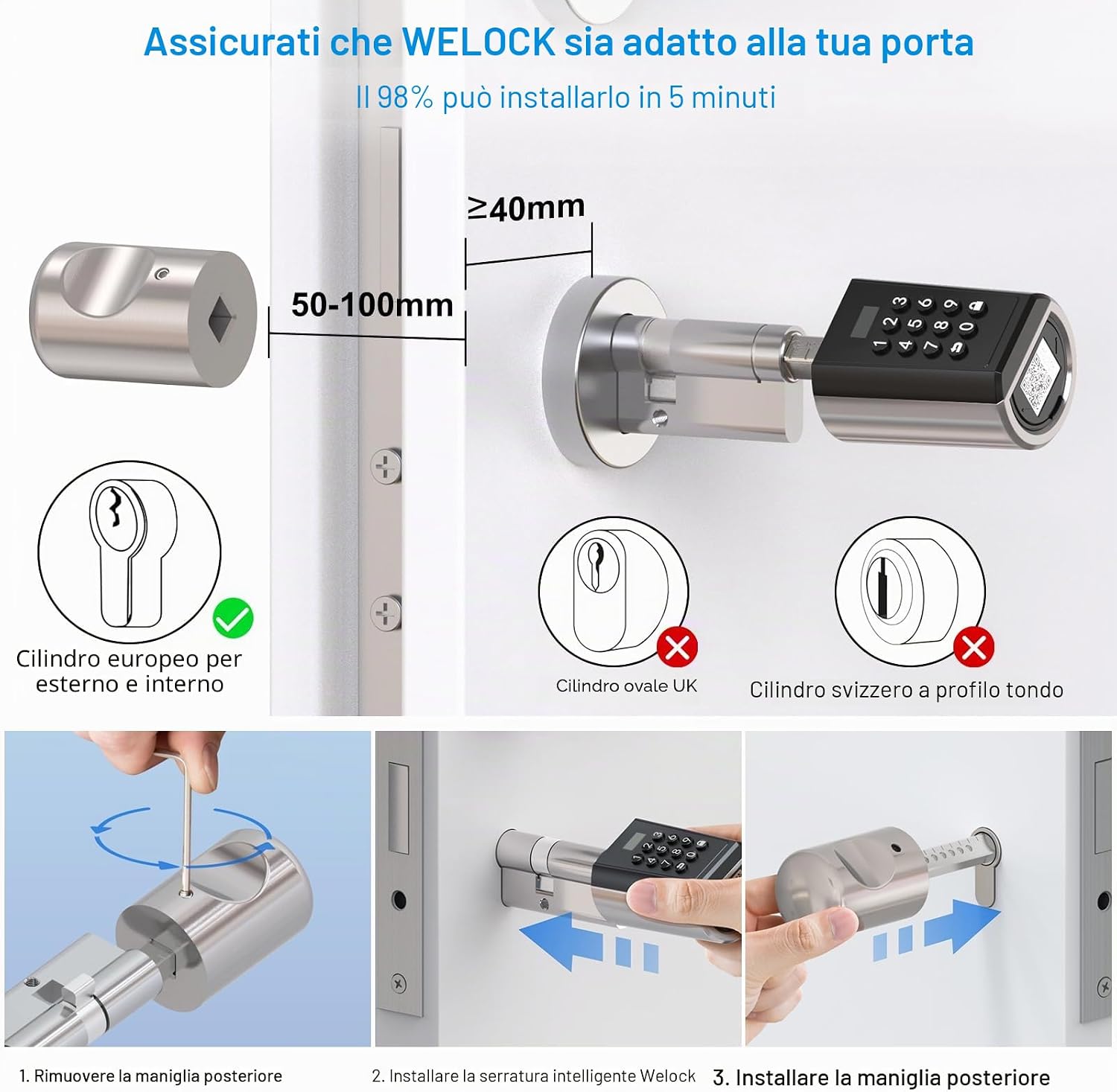 Detalle 2 de WE.LOCK PB Serratura Smart: serratura elettronica per porta blindata con password, Bluetooth e controllo via app