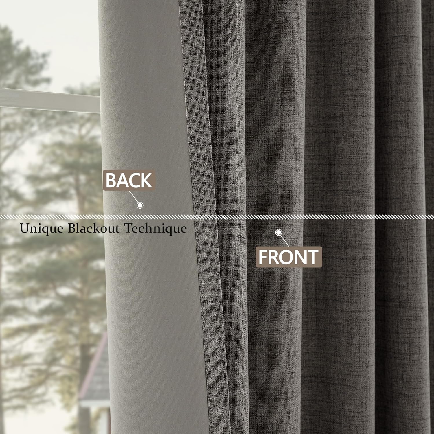 Detalle de CUCRAF 100% Blackout Curtains Grey, 2 Panels, 66 x 90 Inch – Energy-Saving, Noise-Reducing, Linen-Look Blackout Drapes