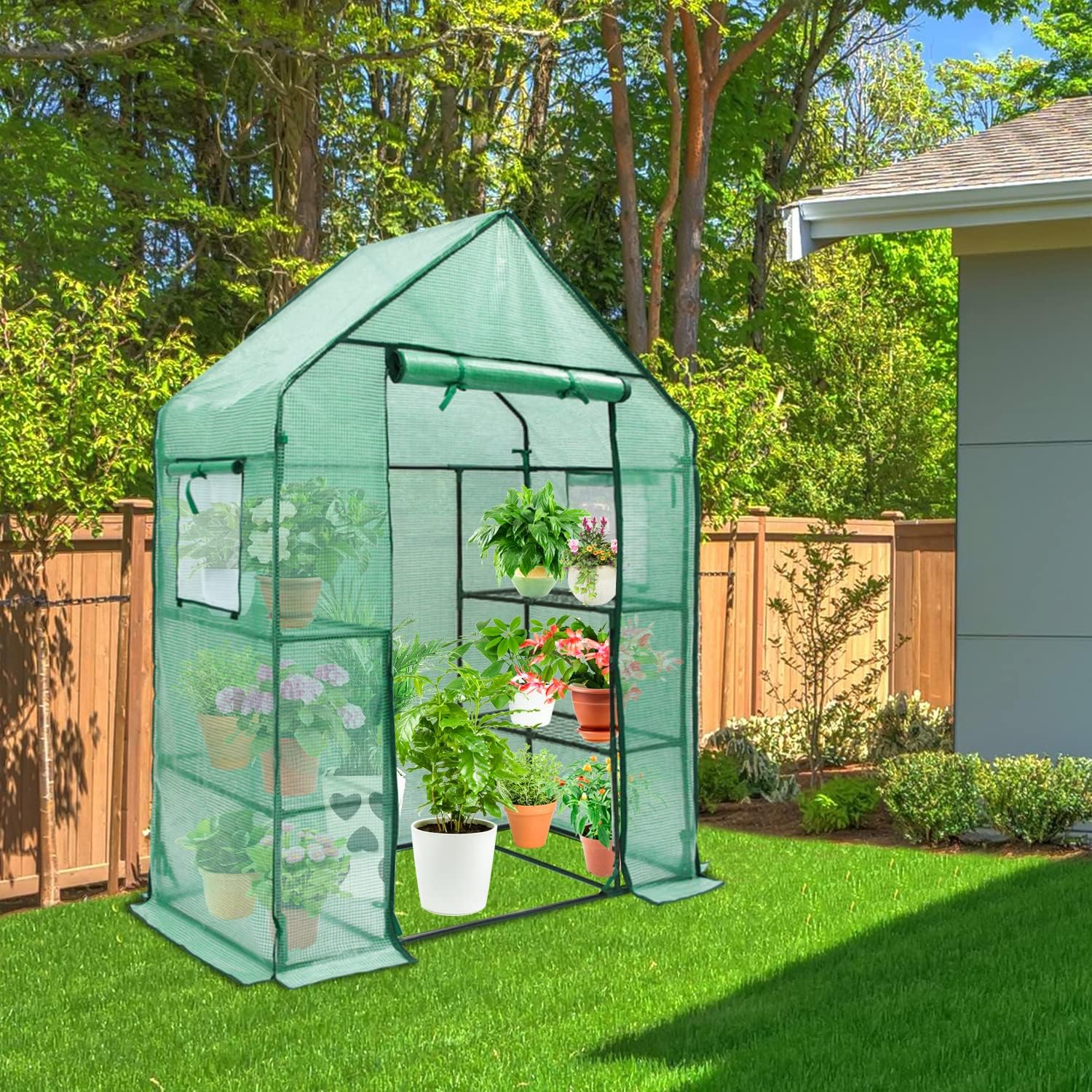 Thumbnail 6 de Ohuhu GGH-02 Walk-In Greenhouse, 4 Shelves, Mesh Windows, PE Cover