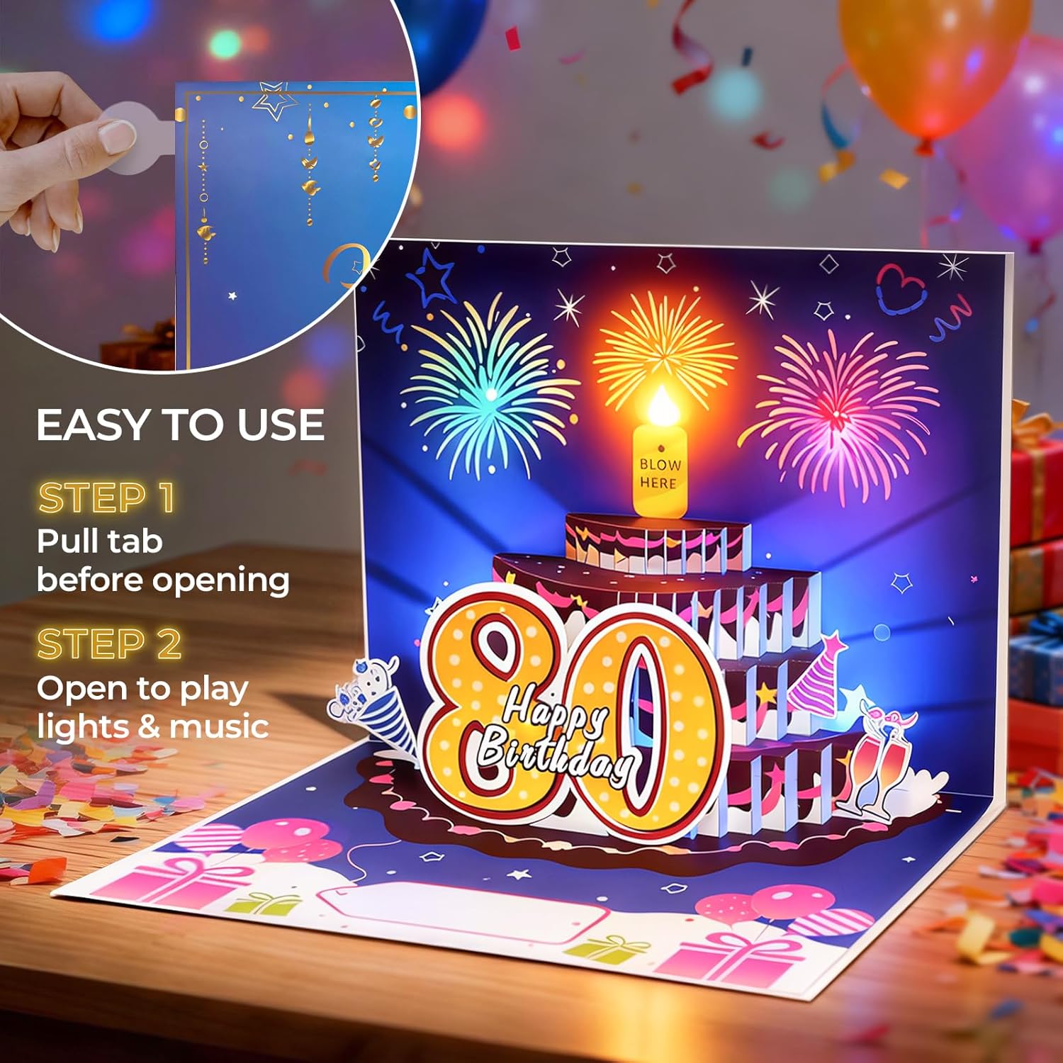 Thumbnail 2 de YianHien 80th Birthday Card: Musical Pop‑Up Card with LED Candle
