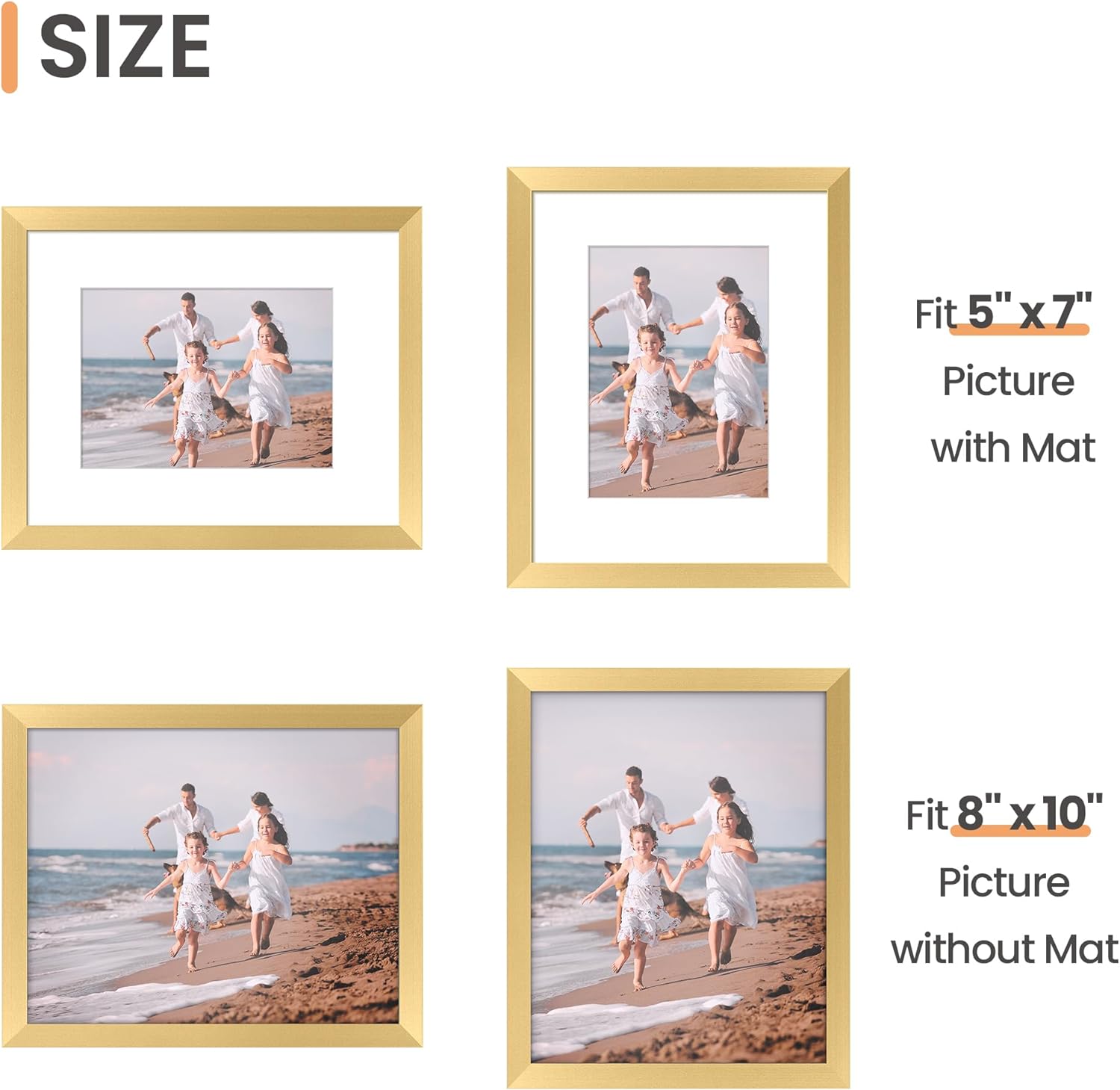 Thumbnail 4 de upsimples XUP01034 Gold Picture Frames, Set of 5, 8x10 with 5x7 Mats