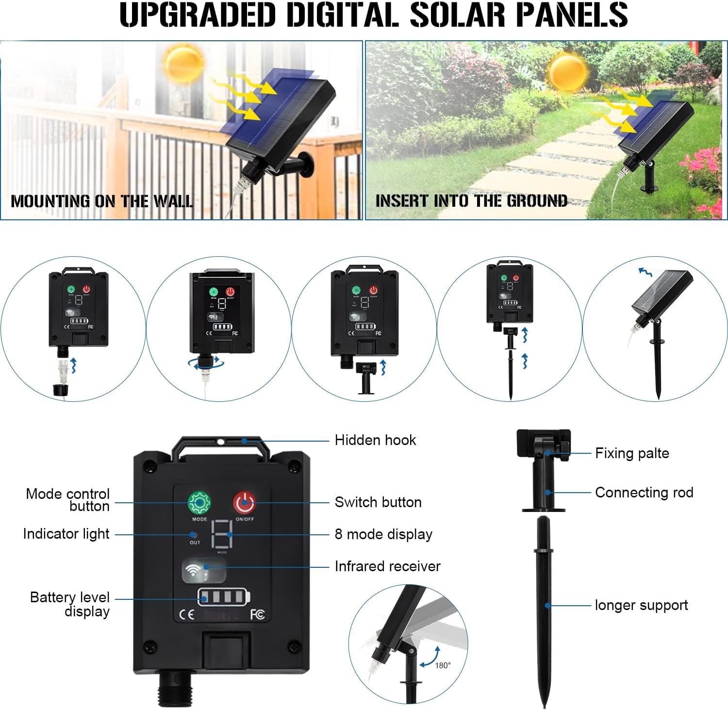 Detalle de Solar Feuerwerk Gartenlichter mit 120 LED (4er-Set) – Solarstecker für Terrasse, Wege & Rasen