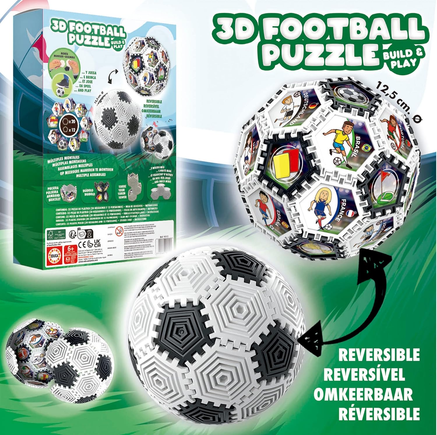 Detalle 2 de Educa 3D Puzzle Balón ⚽ 32 Piezas para Todas las Edades