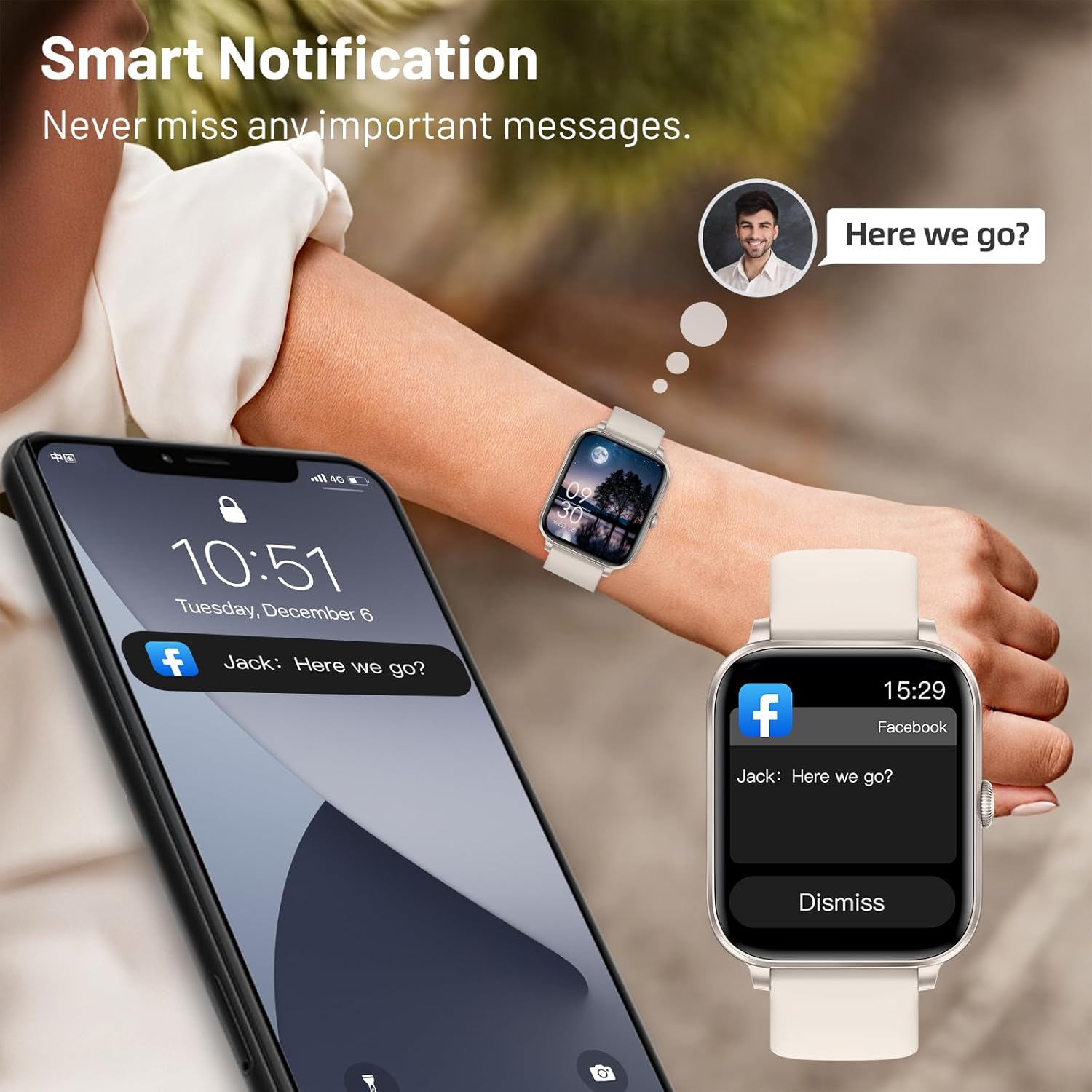 Thumbnail 2 de Smart Watch for Men & Women: 1.83" HD Touchscreen, 123+ Sports, Bluetooth Calling, IP67 Waterproof