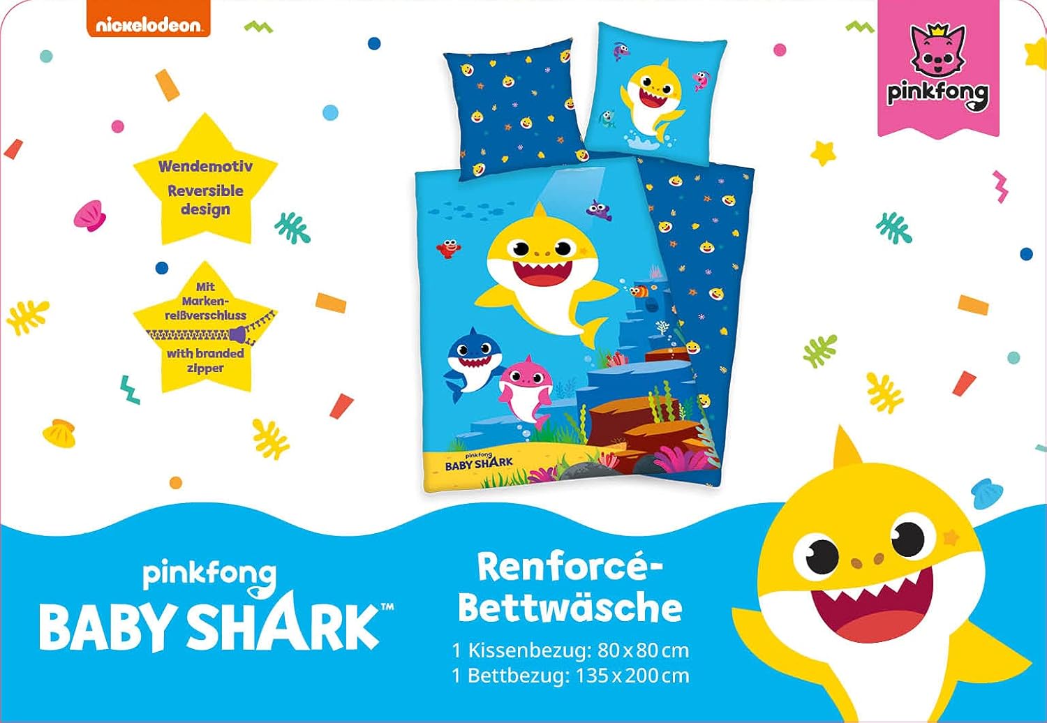 Thumbnail 6 de Parure de lit Herding Baby Shark (2 pièces) réversible : taie 80 x 80 cm + housse de couette 135 x 200 cm