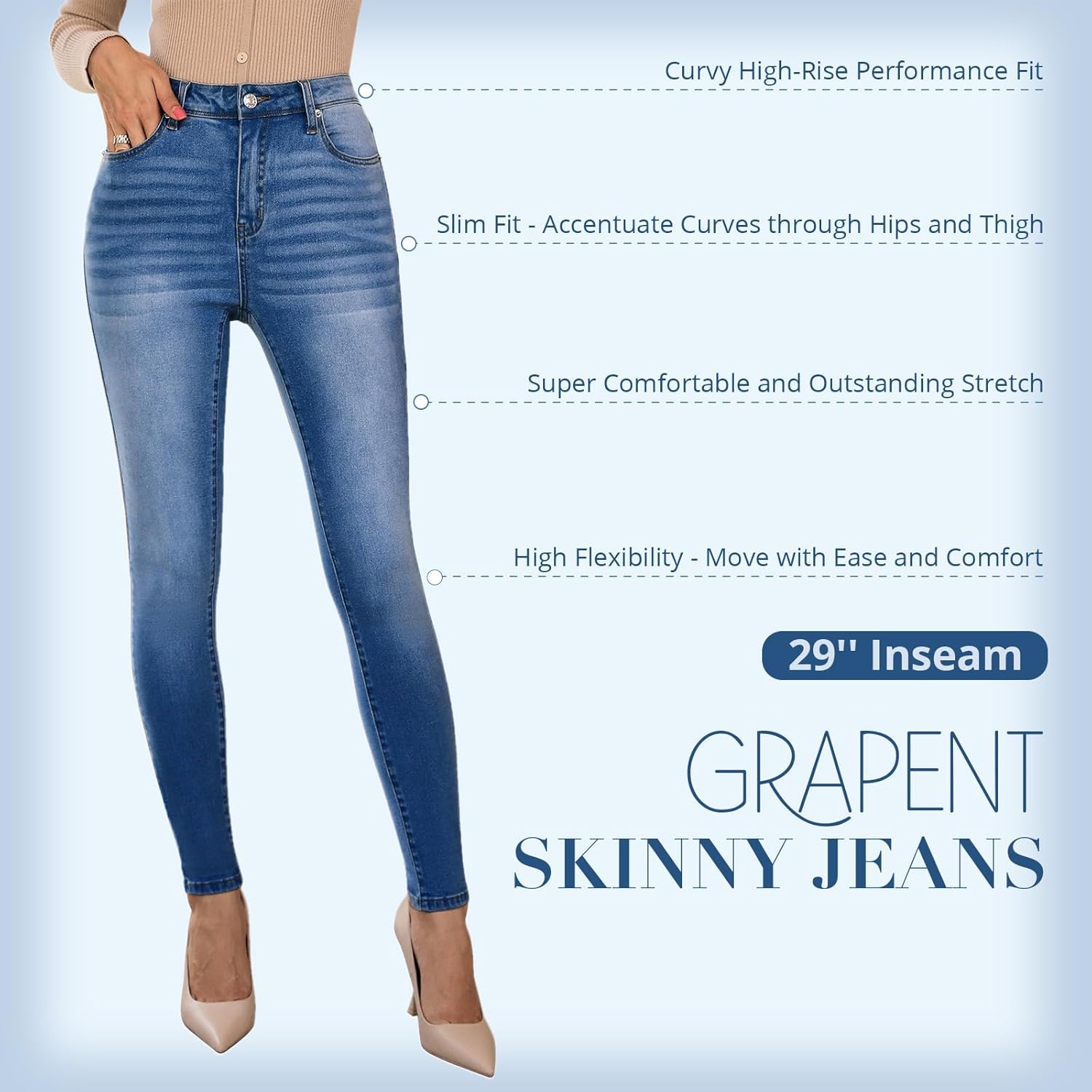Detalle 2 de GRAPENT Skinny Jeans High Waist Slimming 1️⃣