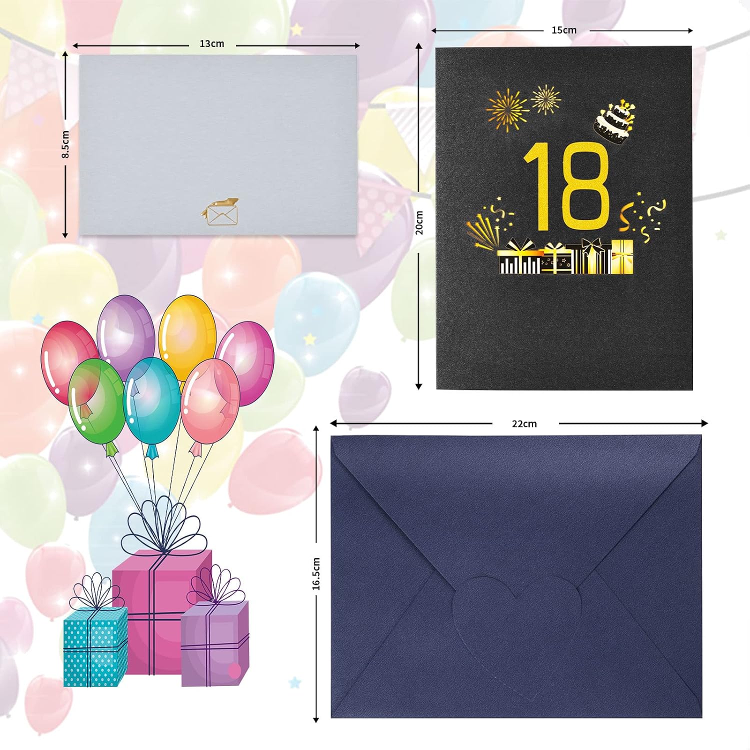 Thumbnail 6 de Joyoldelf, Biglietto di Auguri di Compleanno per 18° con pop-up 3D e Busta – Omaggio elegante per festeggiare