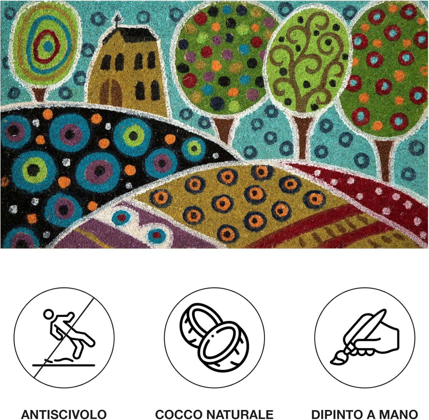 Thumbnail 4 de Baroni Home Zerbino da Esterno in Cocco con Base Antiscivolo PVC, Dipinto a Mano “Paesaggio 3” 70x40x2 cm