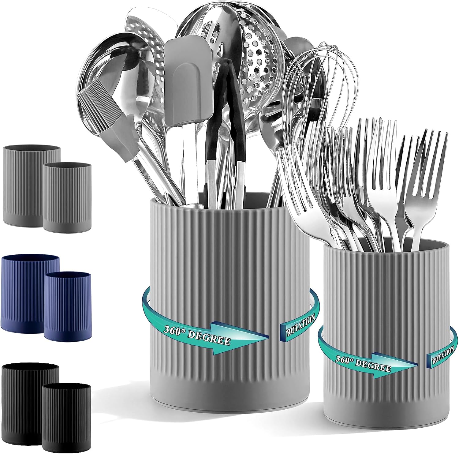 Detalle 2 de Kyraton Küchenutensilienhalter Set 2 Stück – 360° drehbarer extragroßer Kunststoffhalter + kleine Utensilienschale