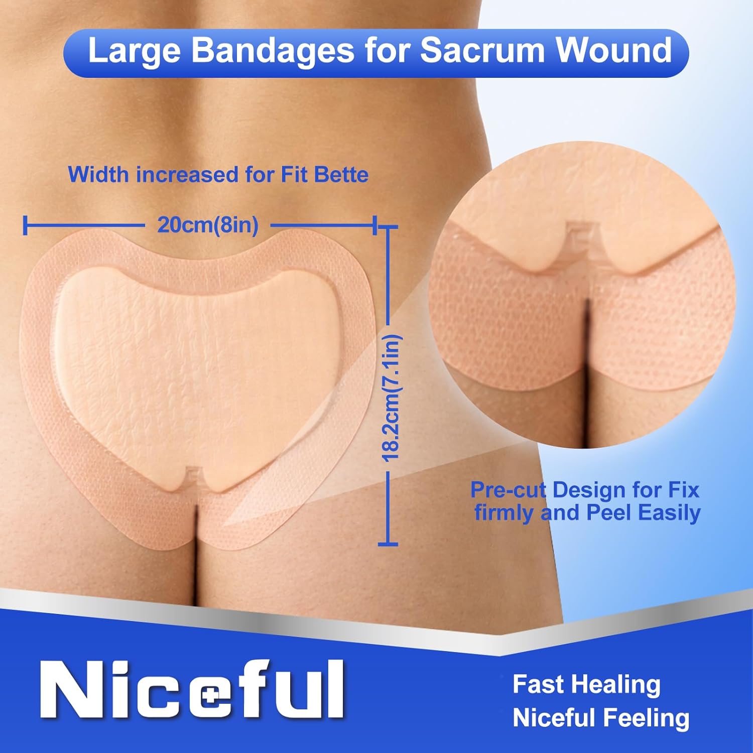 Thumbnail 1 de Niceful Sacral Silicone Foam Dressing (7.1 x 8 in, 5 pcs) for Large Wounds