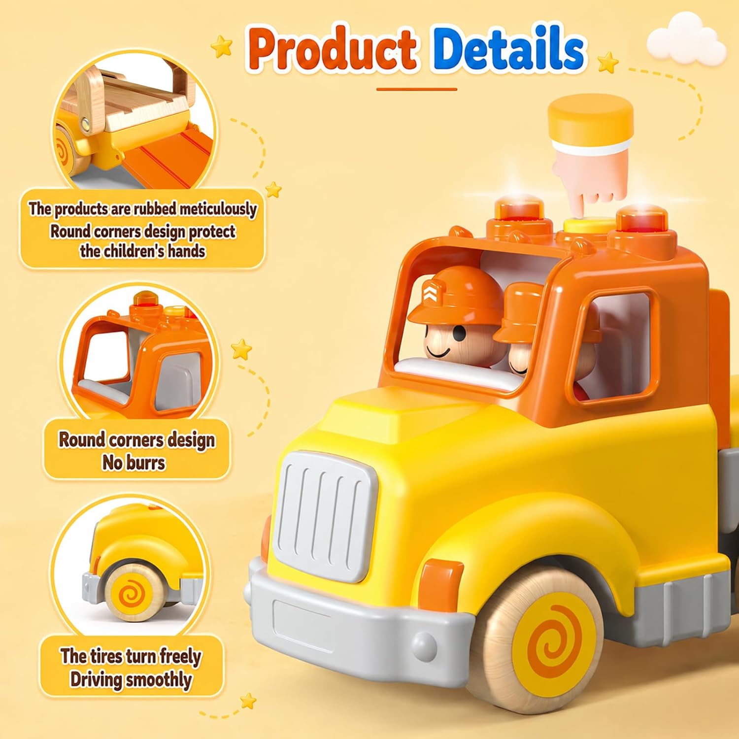 Thumbnail 5 de Toddler 7-in-1 Transport Trailer Toy Set with 6 Wooden Cars, Light & Sound 30in Foldable Track Trailer