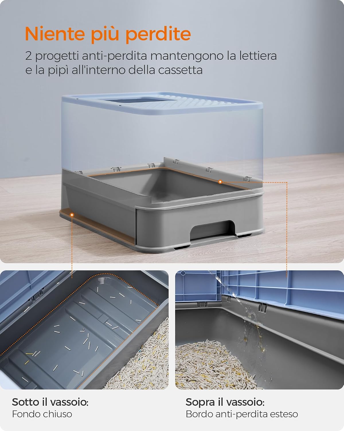Detalle de Feandrea Lettiera nascosta blu, vassoio 15 kg