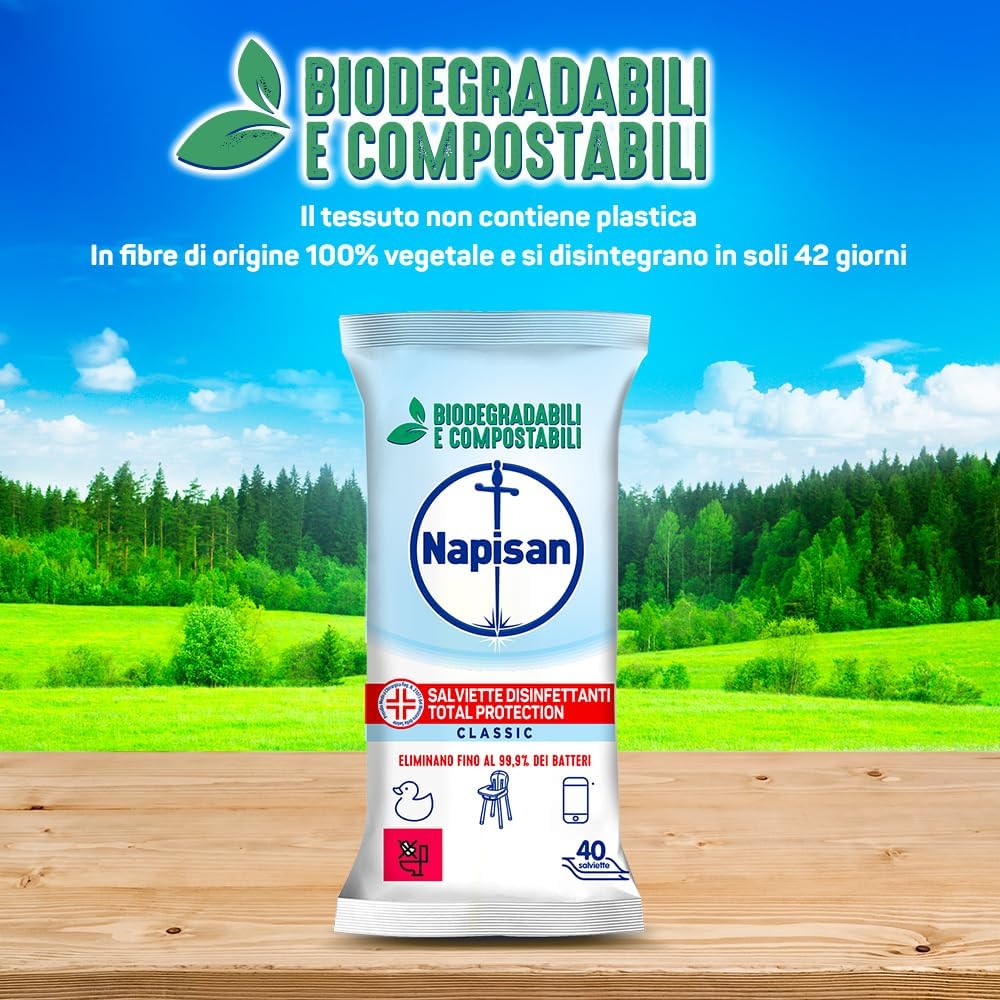 Thumbnail 4 de Napisan Salviette Disinfettanti Total Protection, 8 pacchi da 40 salviette biodegradabili e compostabili