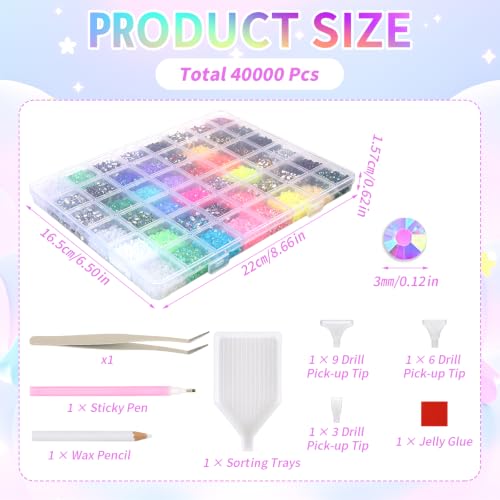 Detalle de Qichan 48 Colours Bedazzling Kit: 40,000 Resin Rhinestones (3 mm) for DIY Sparkle