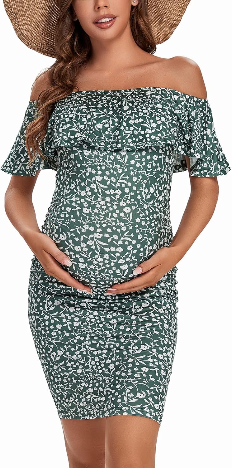 Detalle 2 de Shen&Qege Umstandskleid Lässig mit Schulterfreiheit – Bodycon, sommerlich und figurbetont