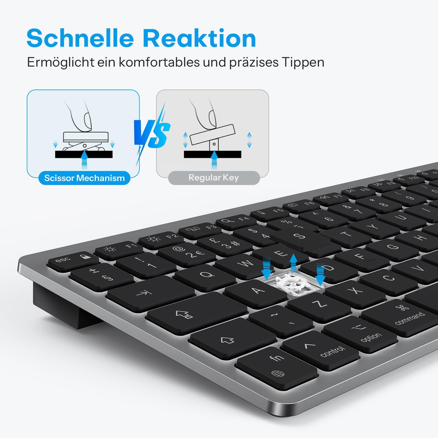 Detalle de OMOTON kabelgebundene Mac-Tastatur mit Dualanschluss (Type-C/USB) QWERTZ, flüsterleise Tasten, grau