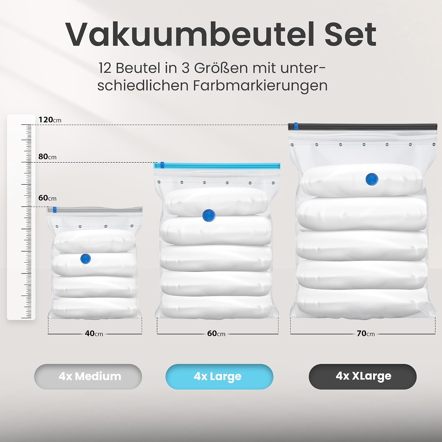 Detalle 2 de Vakuumbeutel Kleidung 12er-Set in 3 Größen – wiederverwendbare Vakuum-Aufbewahrungsbeutel mit Staubsauger