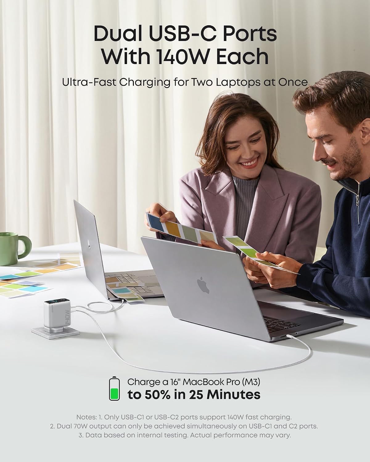 Detalle de Anker 140W USB-C Charger with 4 Ports | GaN Power, Dual USB-C, 18‑month warranty