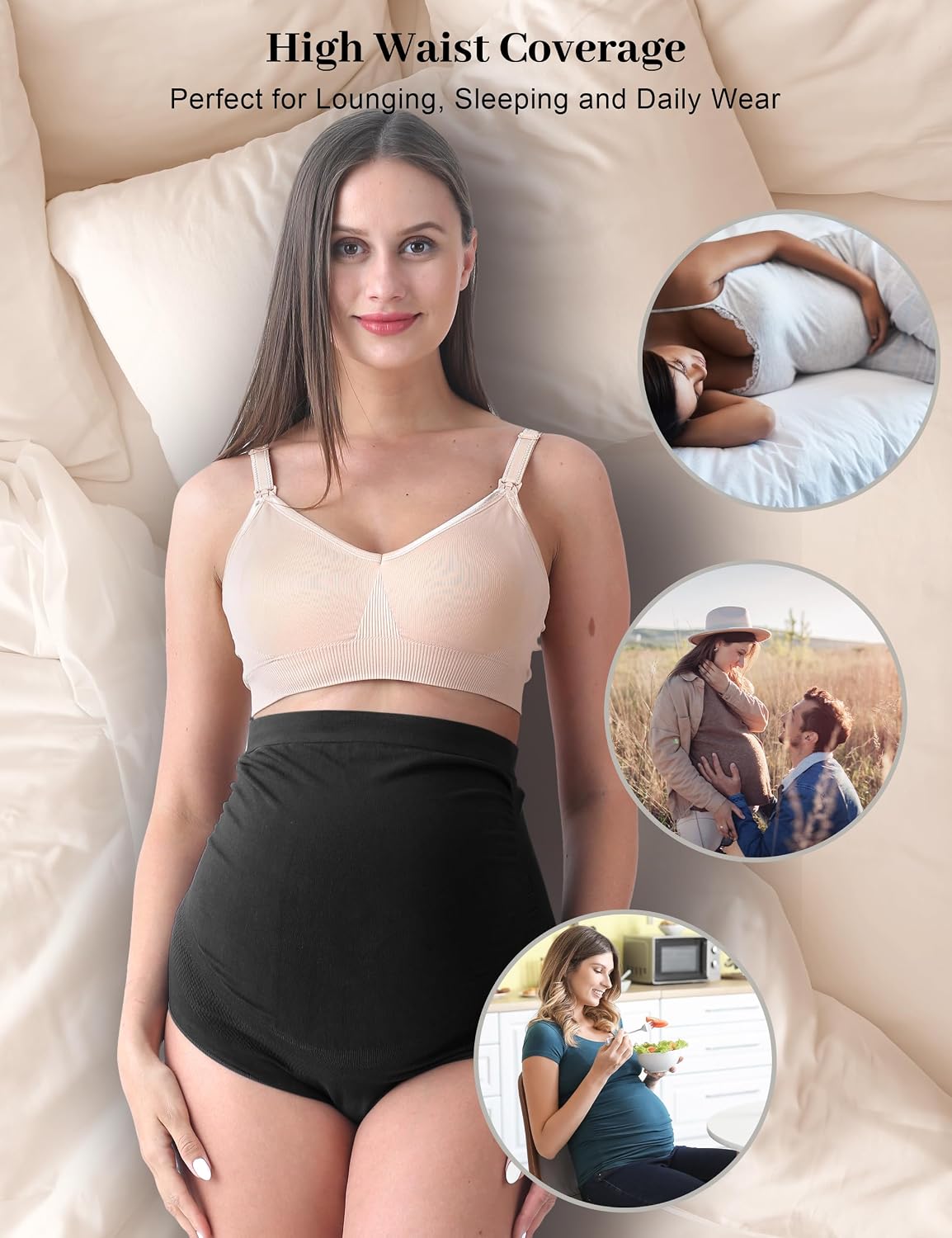 Detalle 2 de SUNNYBUY women’s maternity high waist over-bump seamless hipster underwear (soft, breathable)