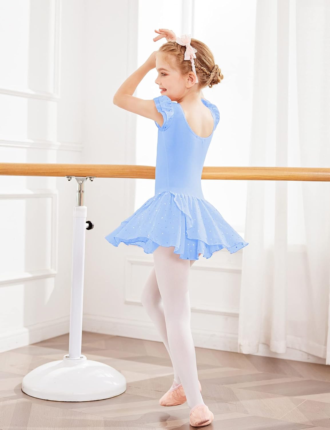 Detalle de Arshiner Girls Ruffle Sleeve Ballet Dress with Tutu Skirt Leotard