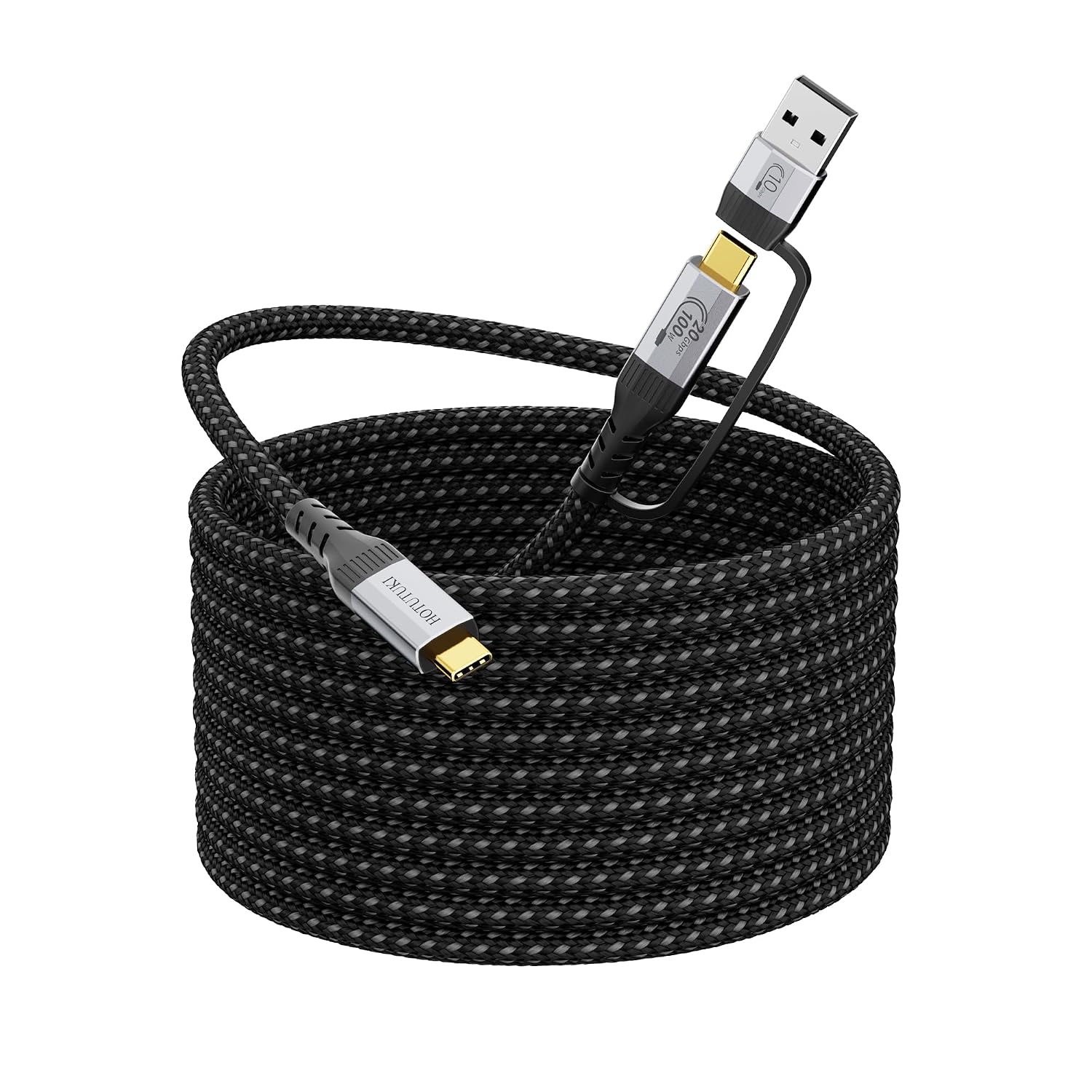 Detalle de HOTUTUKI Long USB-A to USB-C Cable 5M: 2-in-1 Flexible USB-C Solution