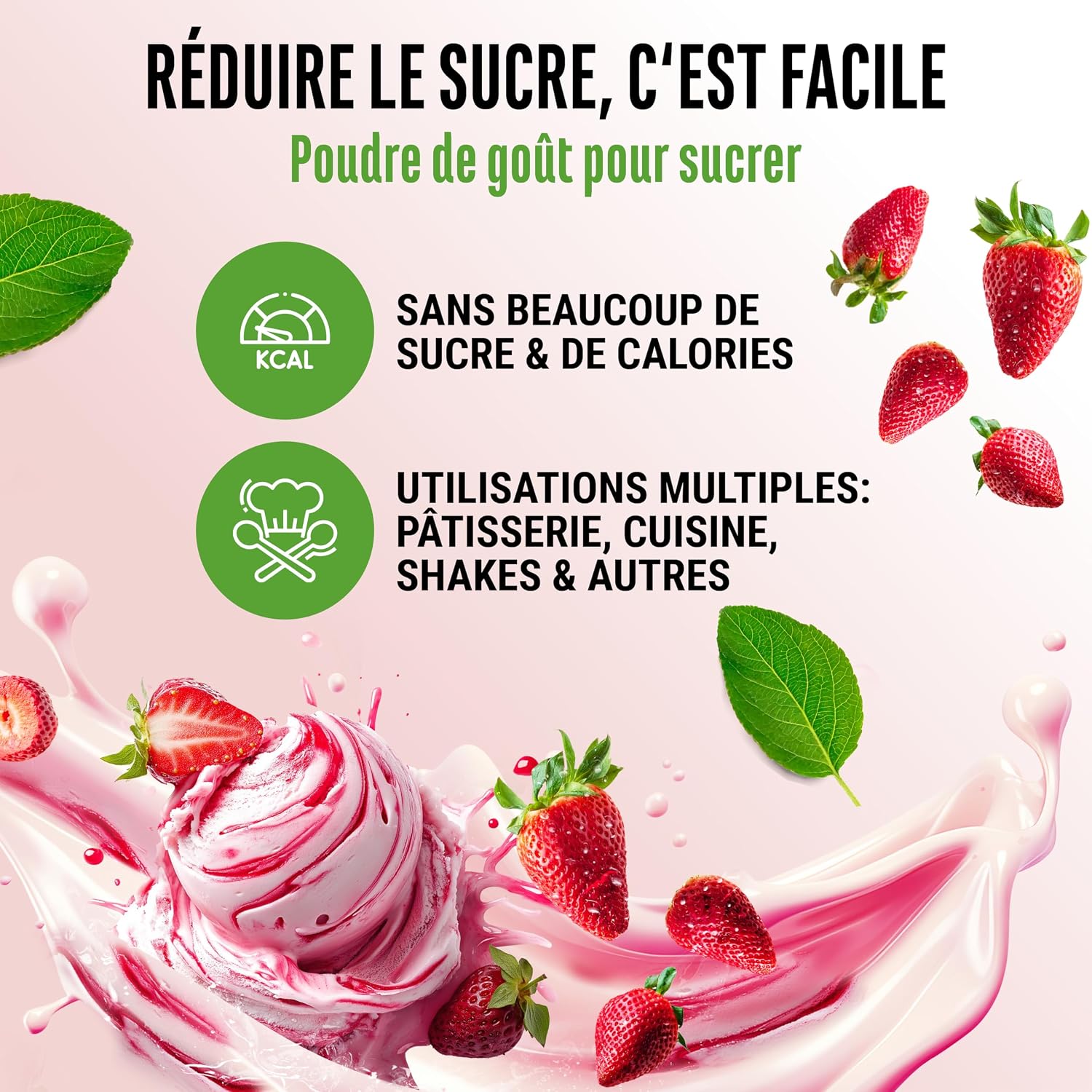 Detalle de Poudre d’arôme Glace à la fraise Flavor Craft – 250 g, goût gourmand pour aliments & boissons